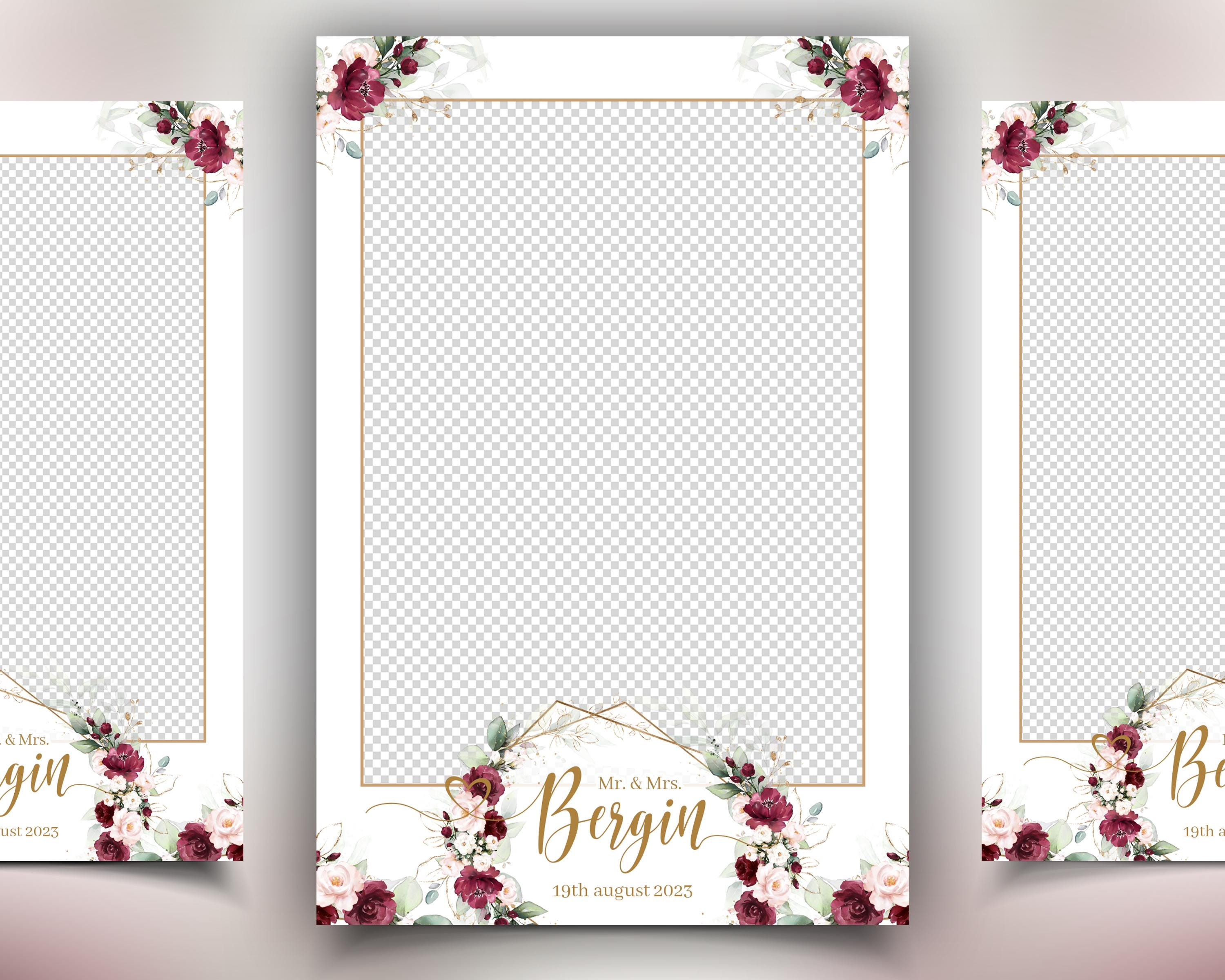 Wedding Photobooth template, Burgundy Flowers Photo Booth, Anniversary, Bridal Shower, Mirror Booth, 360 Overlay
