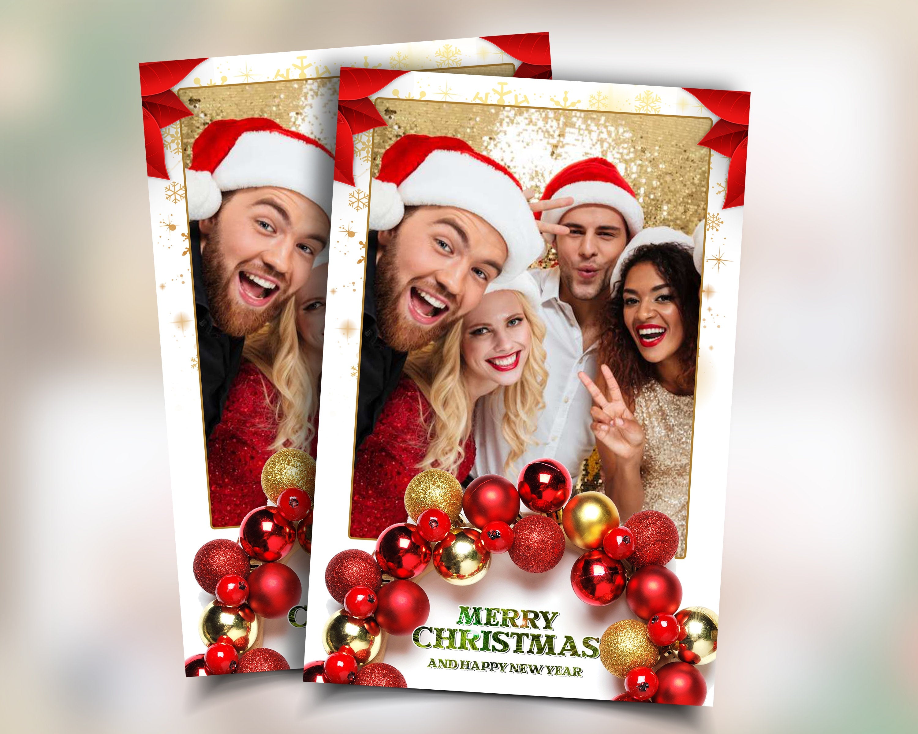 Christmas Photobooth Template Merry Christmas Photo Booth New Holiday New Year Strip Template Red Gold Ball 2x6