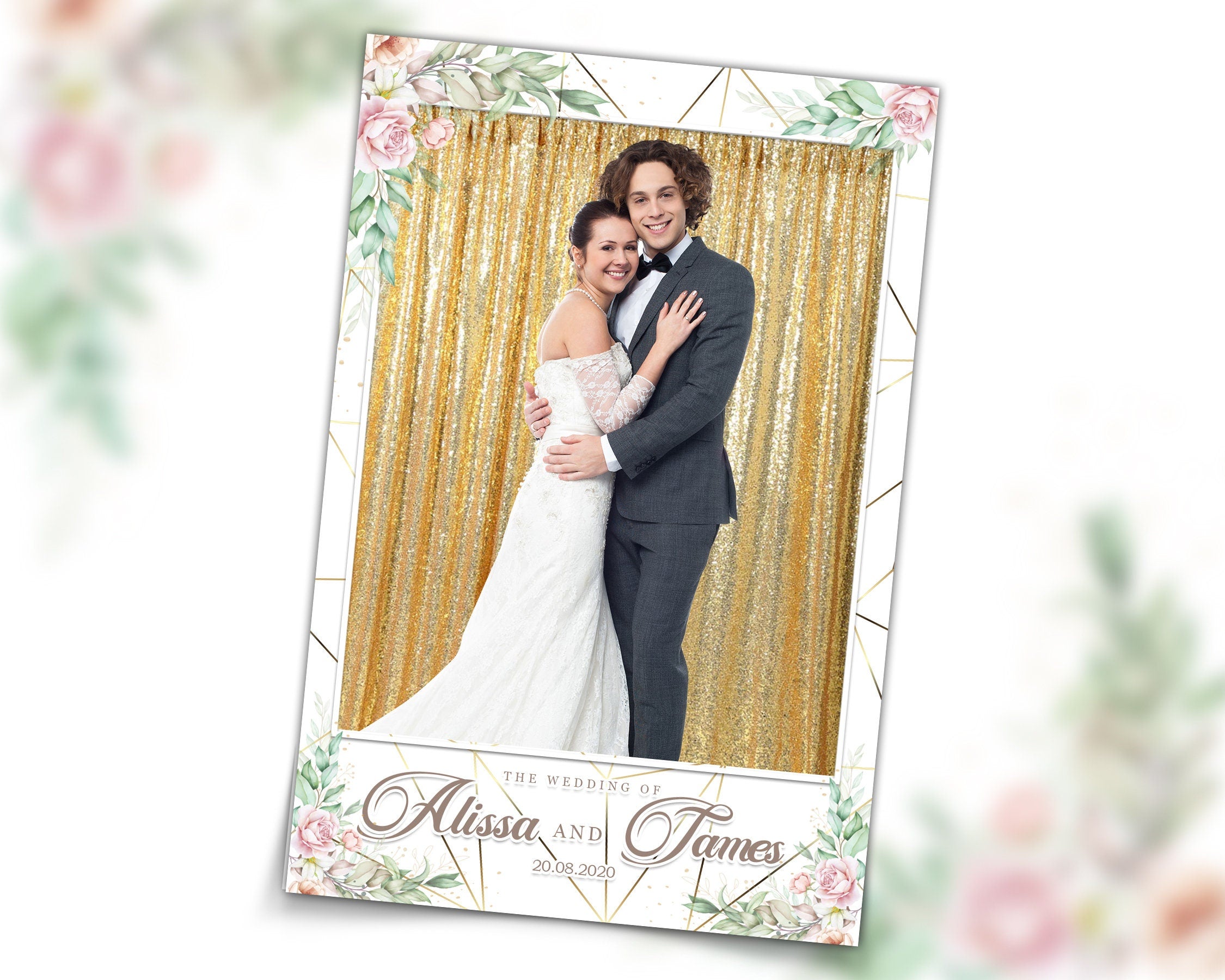 Wedding, Bridal Shower, Sweet 16, Floral Anniversary Photo Booth Template 4x6 Photobooth Template with xbdr psd png jpg and mockup