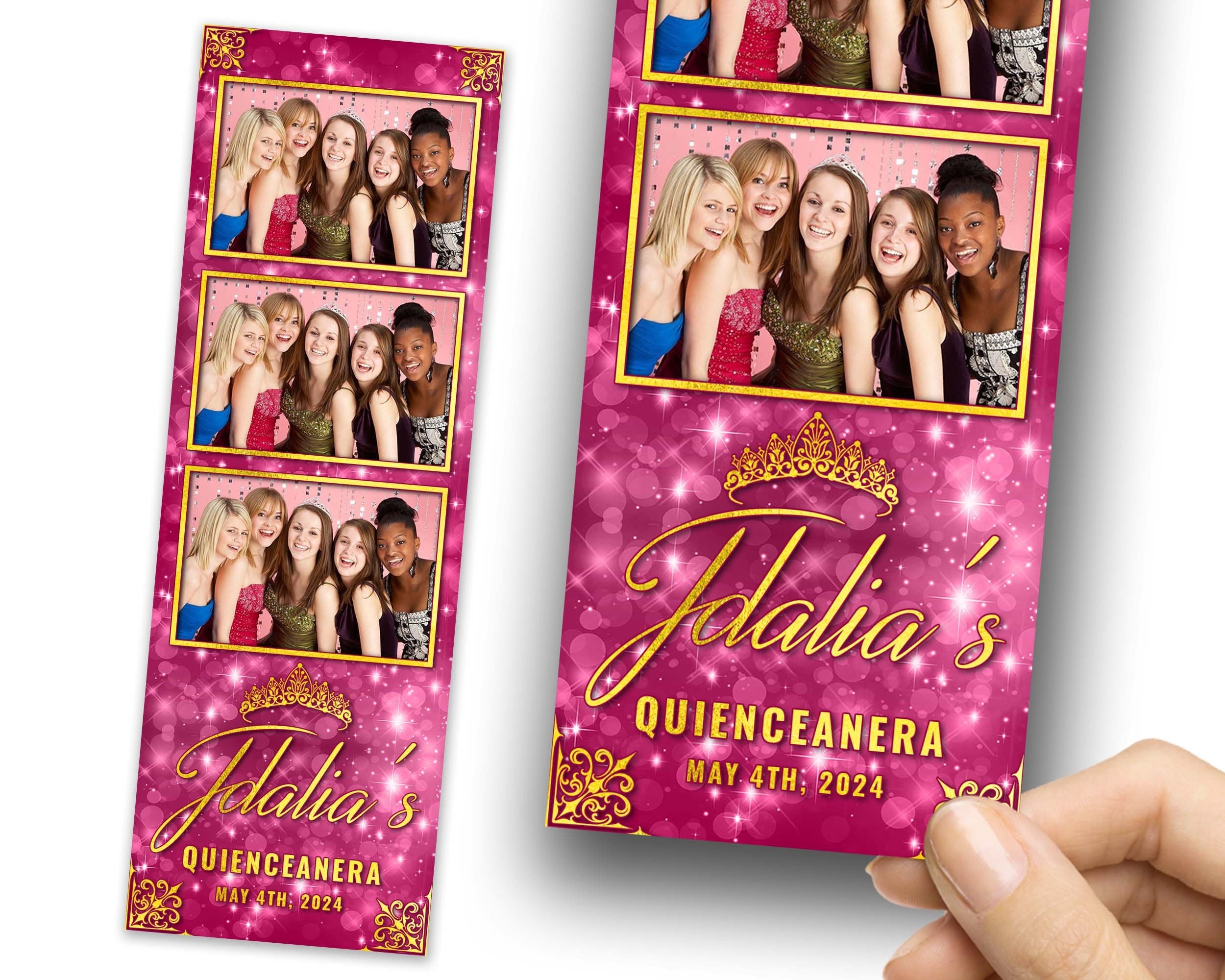 Birthday Sweet 16 Photobooth Template in Pink Gold Sweet Sixteen, Quinceanera, Wedding Photo Booth Template 2x6 strip 1090