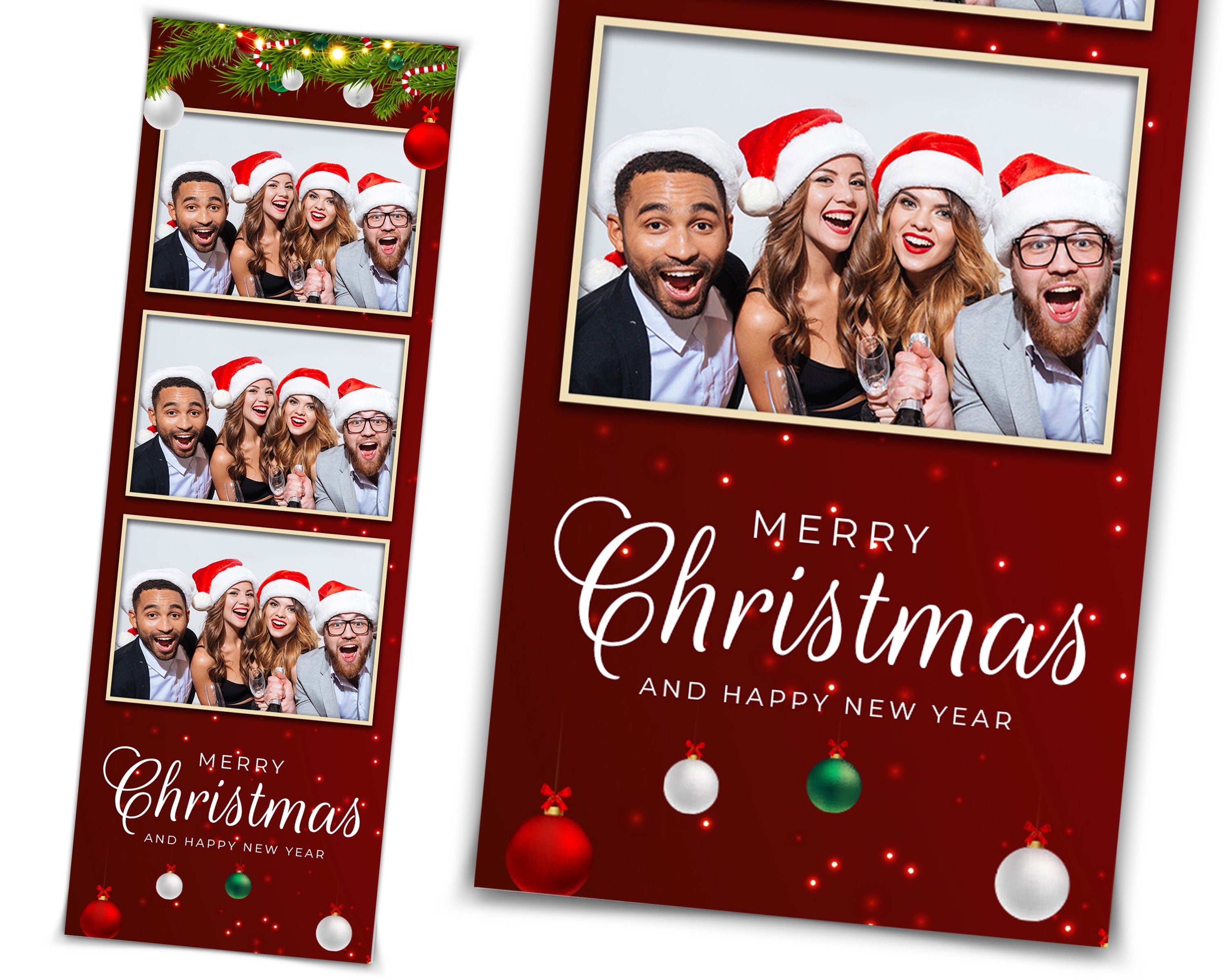 Christmas Photo Booth Template, Merry Christmas and New Year 2x6 Photobooth Template pine tree
