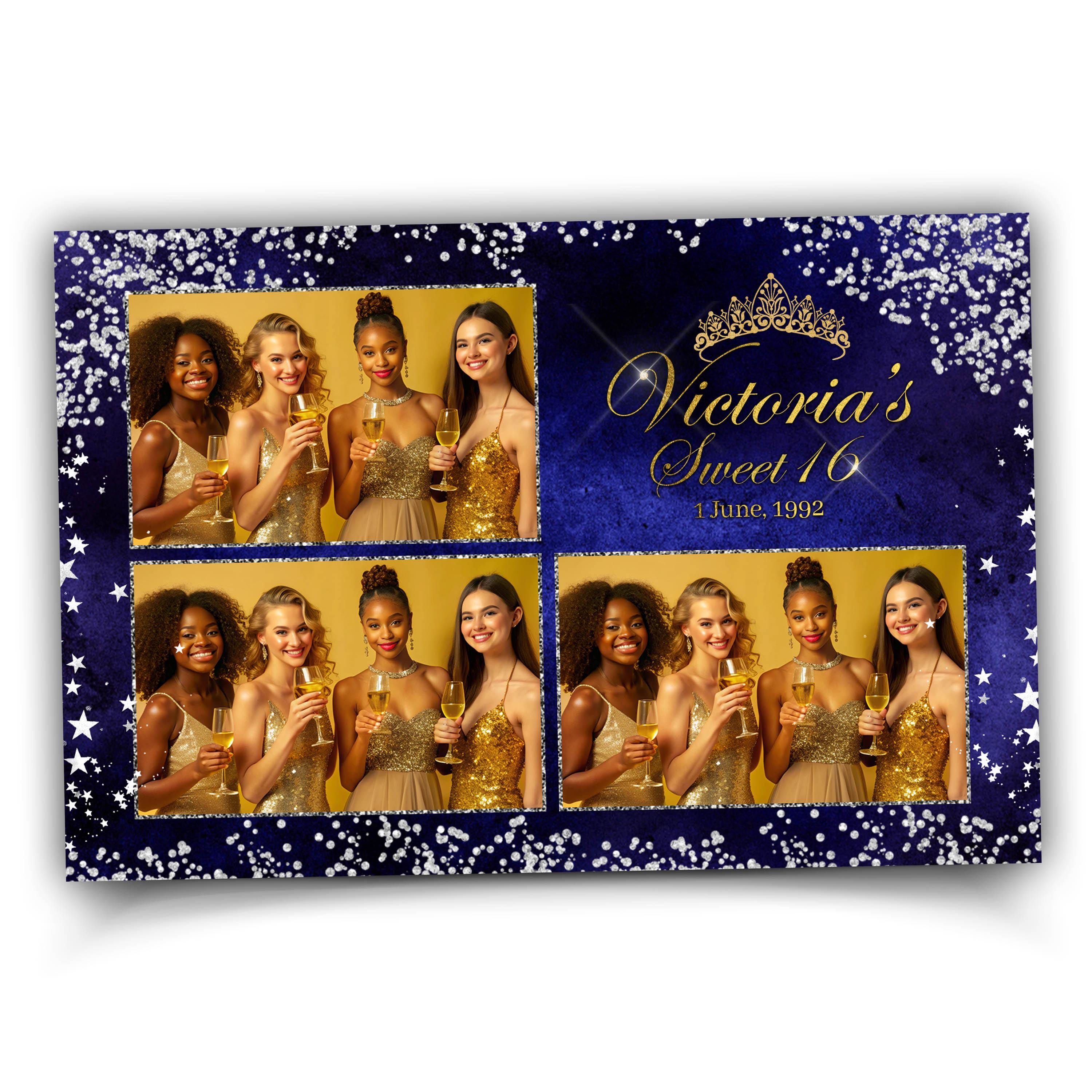 Quince Photo Booth, Sweet 16, Quinceañera, Birthday, Photobooth Template, Blue Silver Gold Crown Mis Quinceanera XV template 1044