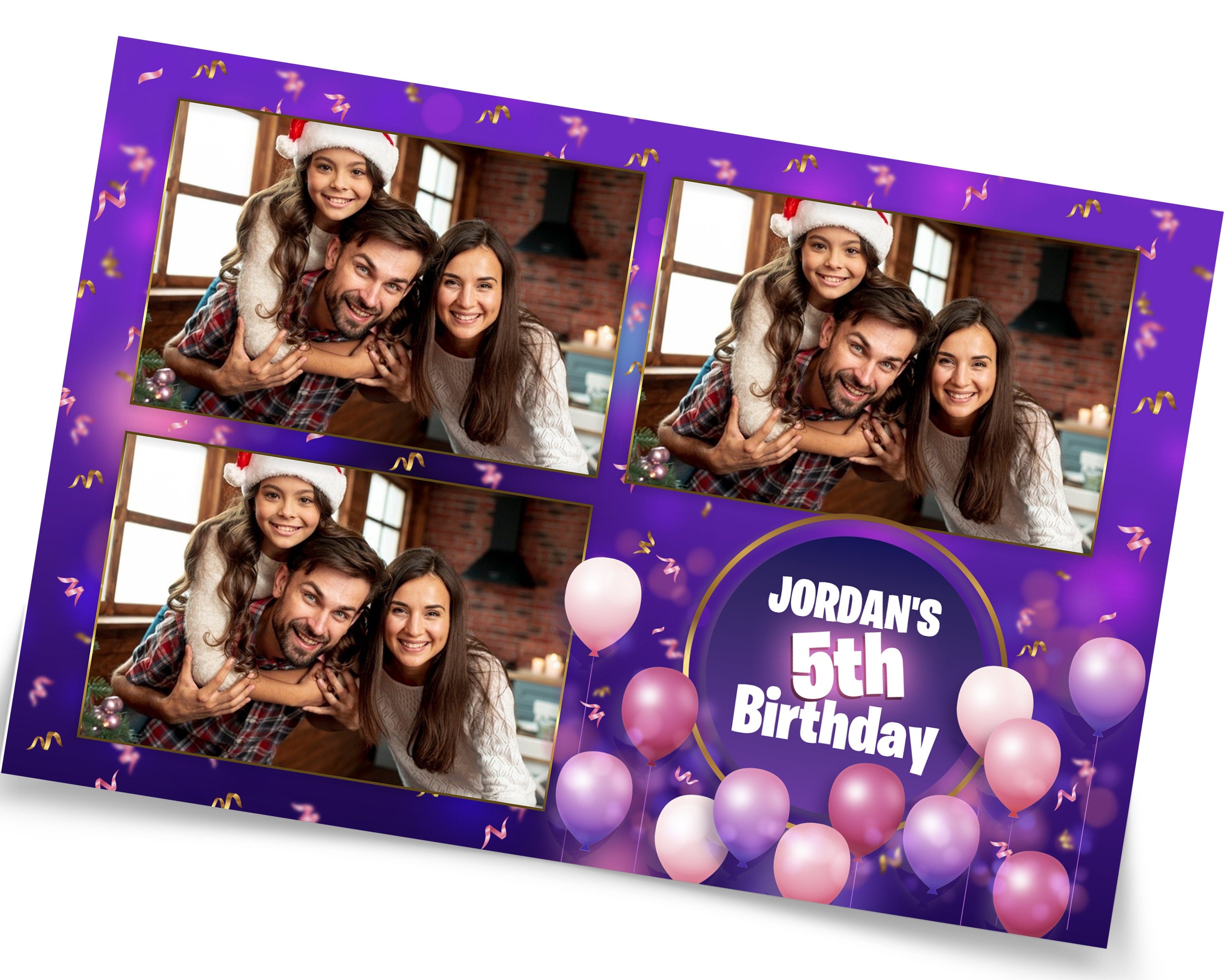 Birthday Party purple, gold, colorfull, balloon,confetti, rose gold, 4x6 photobooth template photo booth png, psd, xbdr