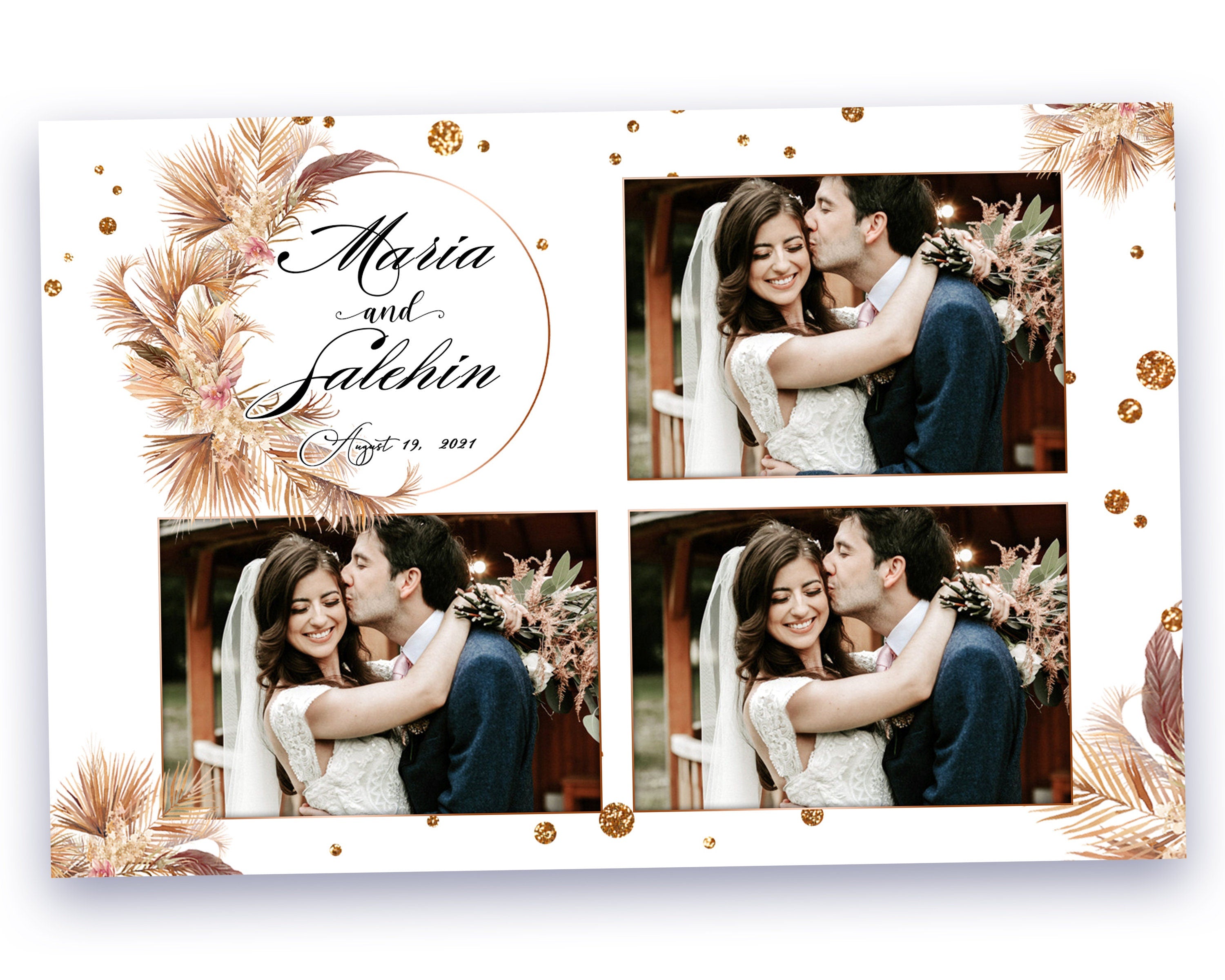 Boho Wedding Photo Booth Template 4x6 Stripe gold floral Photobooth