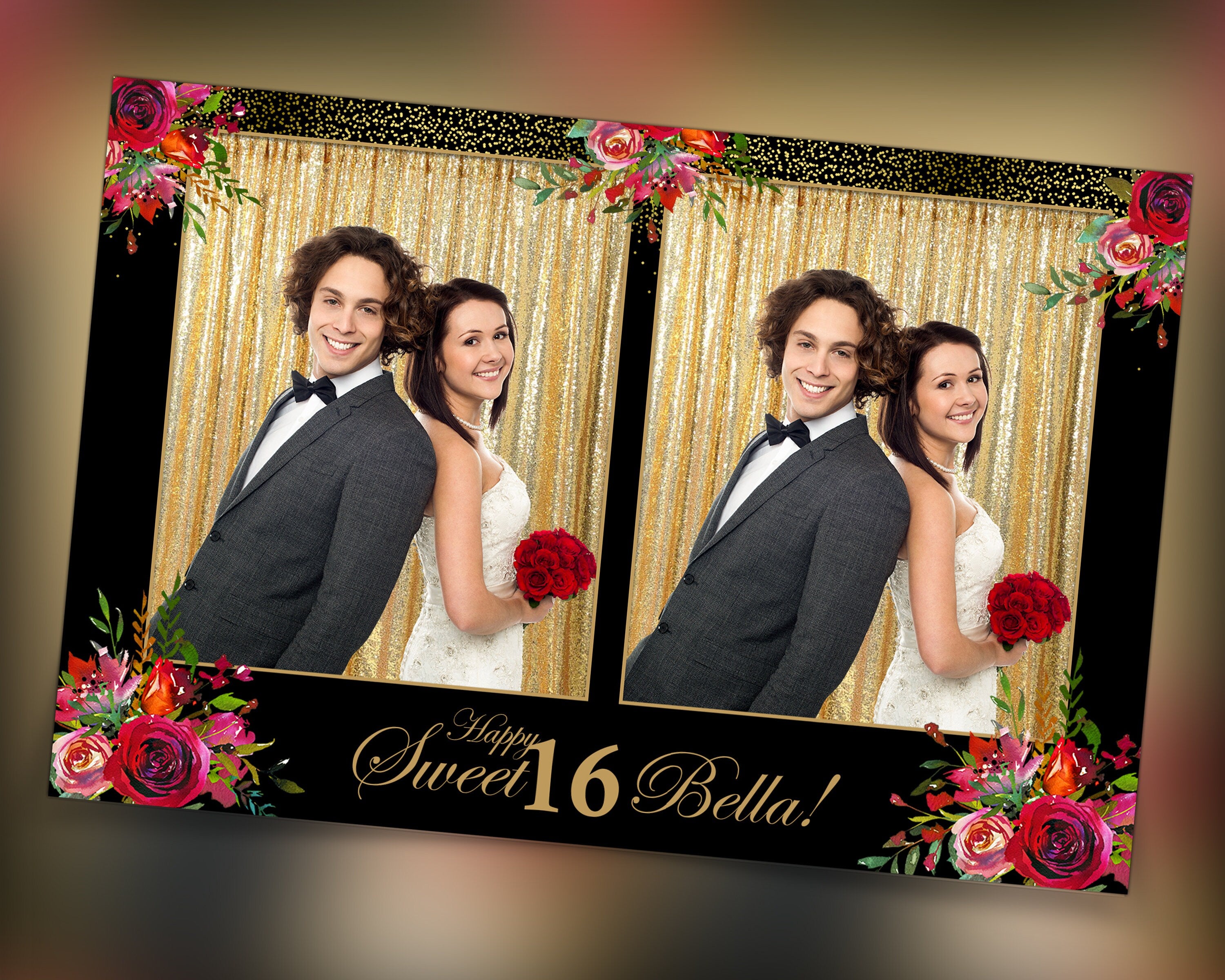 Photobooth Template Floral Bridal Wedding Quinceanera Sweet Sixteen 16 Birthday Photo Booth Template 4x6