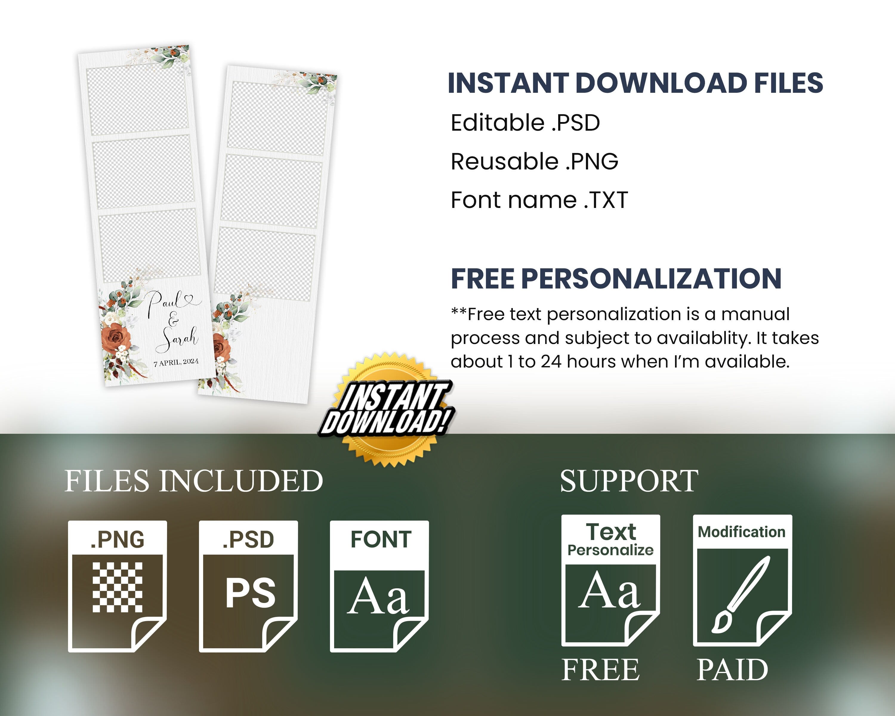 Burnt Orange Wedding Anniversary Photobooth Template 2x6 Greenery Terracotta Floral Photo Booth Flower 1056 SKU: 1056-1