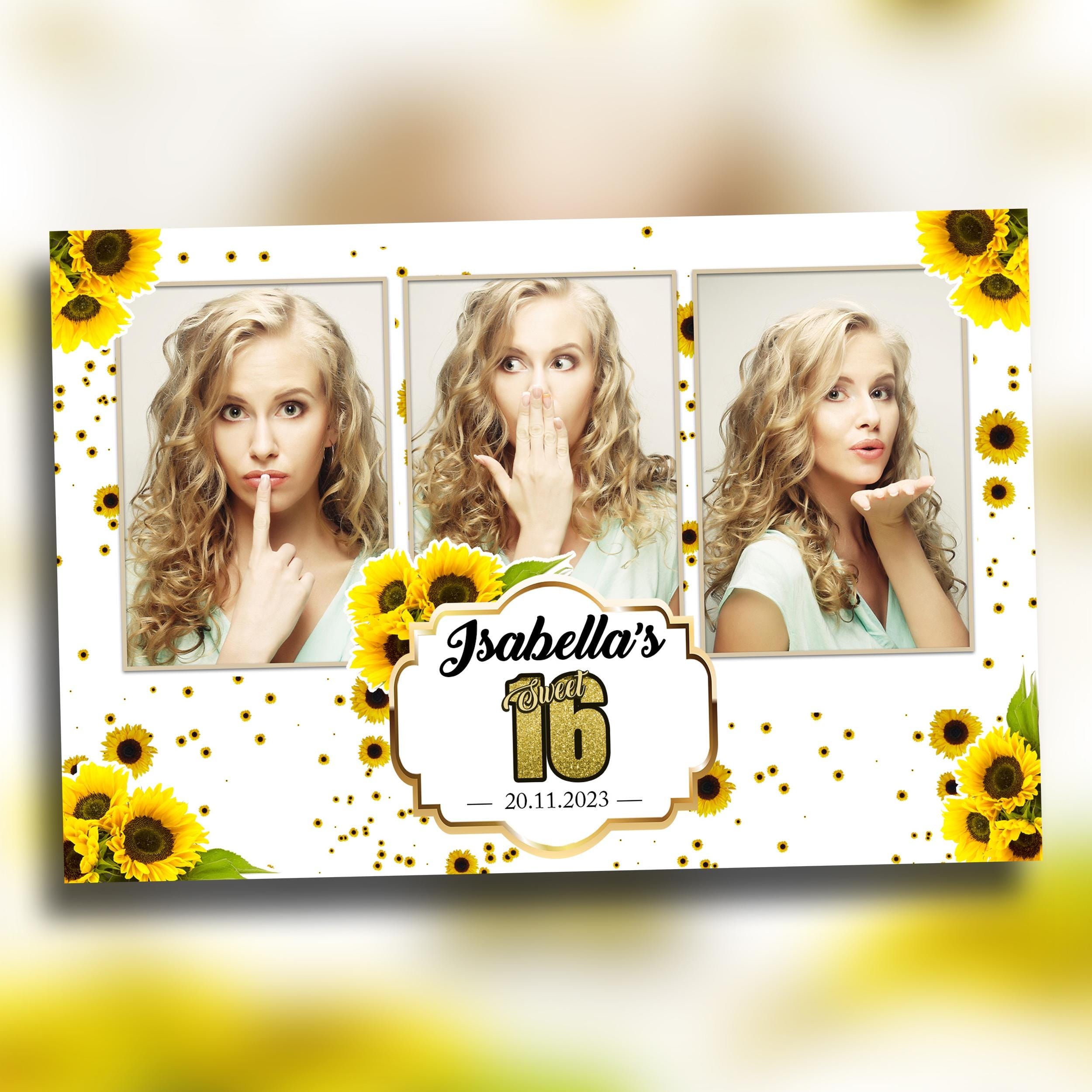 Sunflower Birthday Photobooth Template 4x6 triple shot Sweet 16 Quinceañera mirror booth template with gold glitter mis quince - BM8
