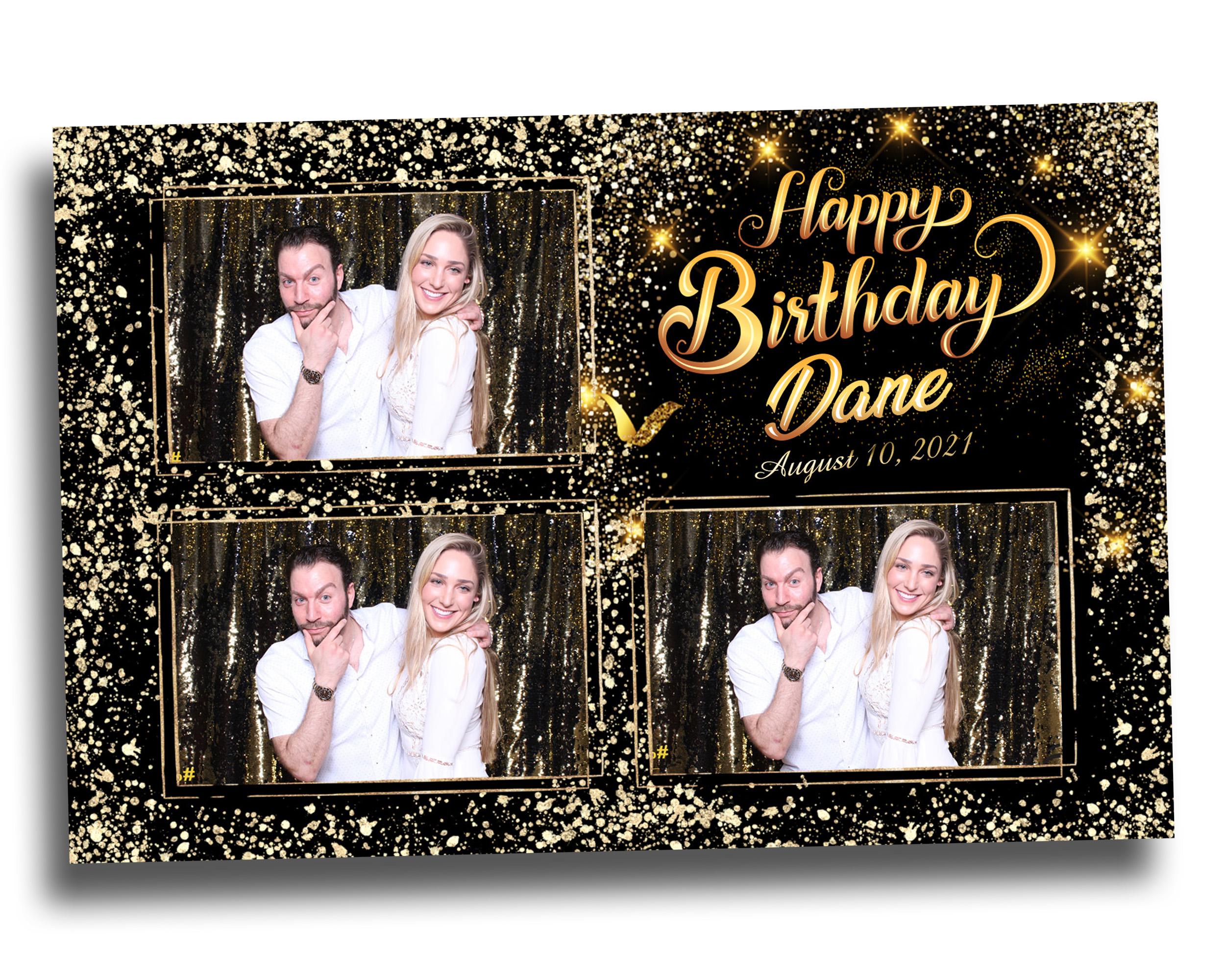 Birthday Photobooth Template 4x6 Black Gold Glitter Sparkles gold dust bday photo booth template 3 photo editable Layout 7 BM14