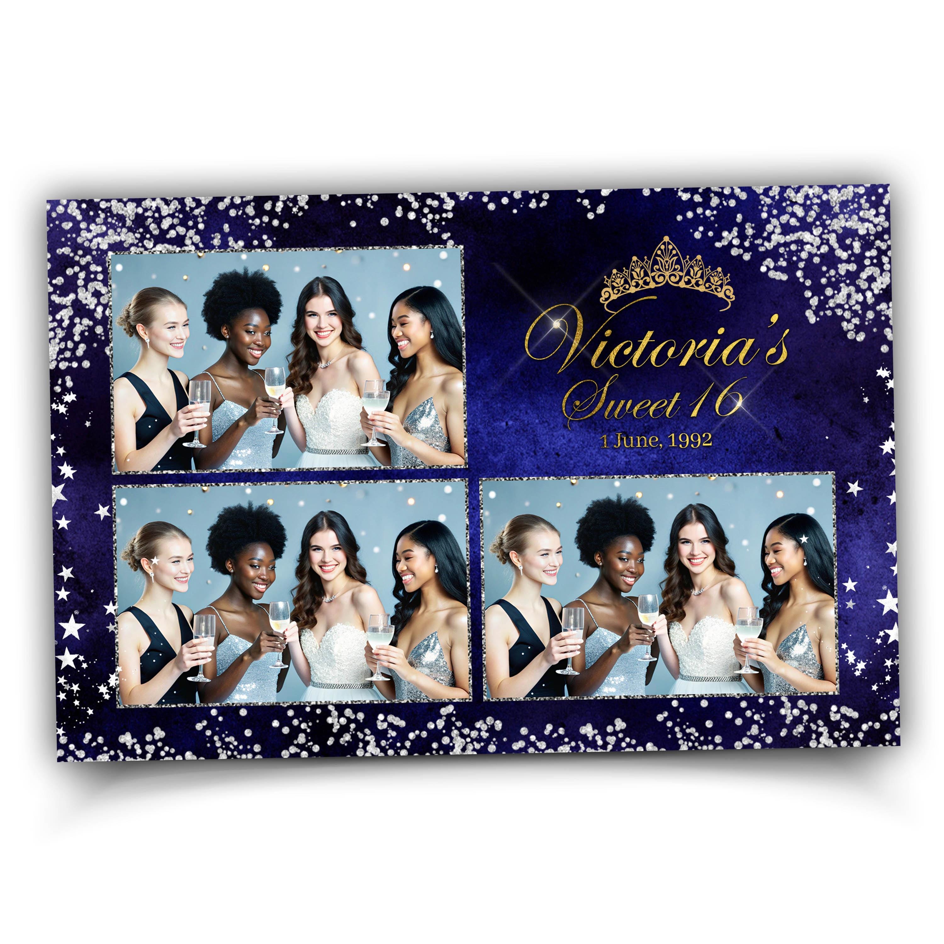 Quince Photo Booth, Sweet 16, Quinceañera, Birthday, Photobooth Template, Blue Silver Gold Crown Mis Quinceanera XV template 1044