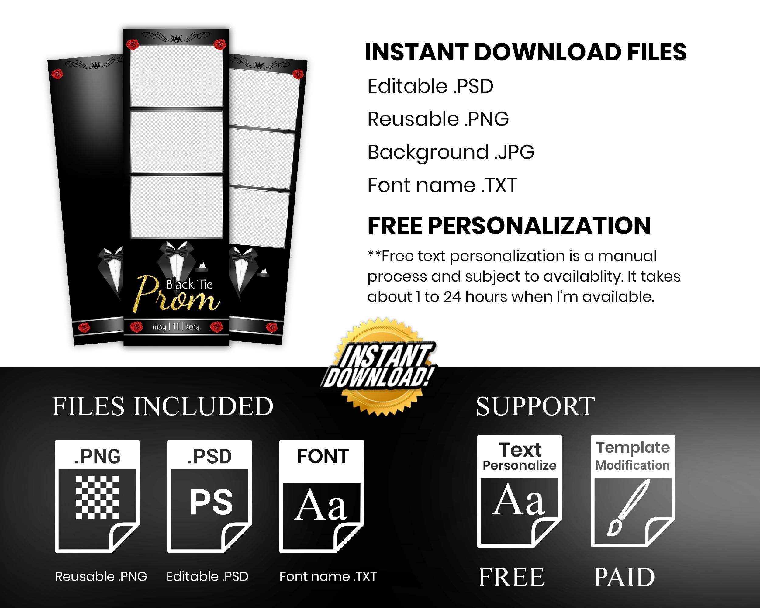 Black Tie Prom Photobooth Template, Prom Night Photo Booth Template, Class of, Graduation Party 1087