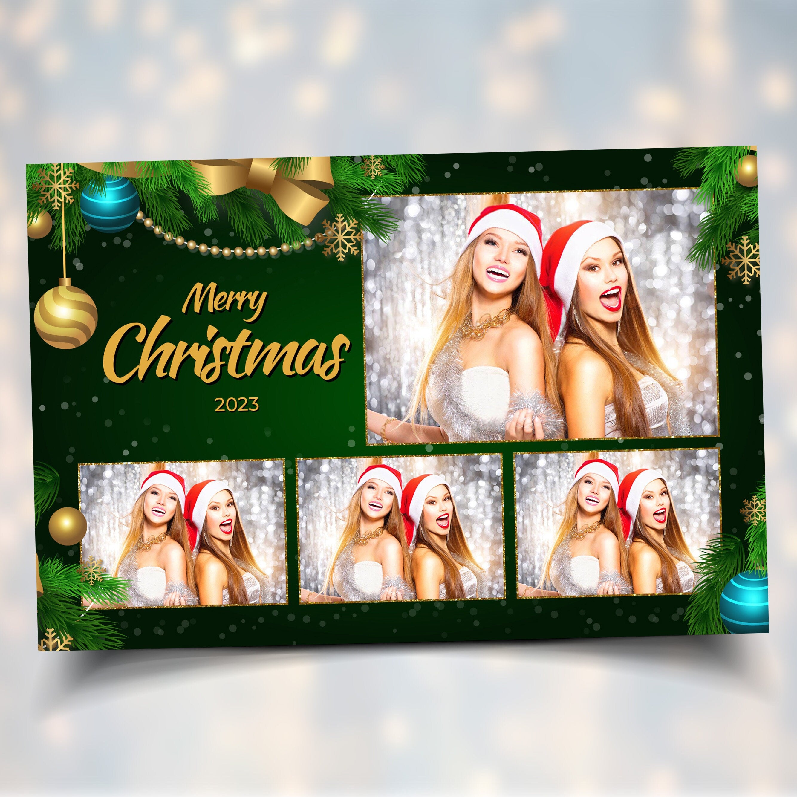 Christmas Photo Booth Template, Holiday Photobooth, Green, Gold, Xmas Photo Booth, New Year CM5