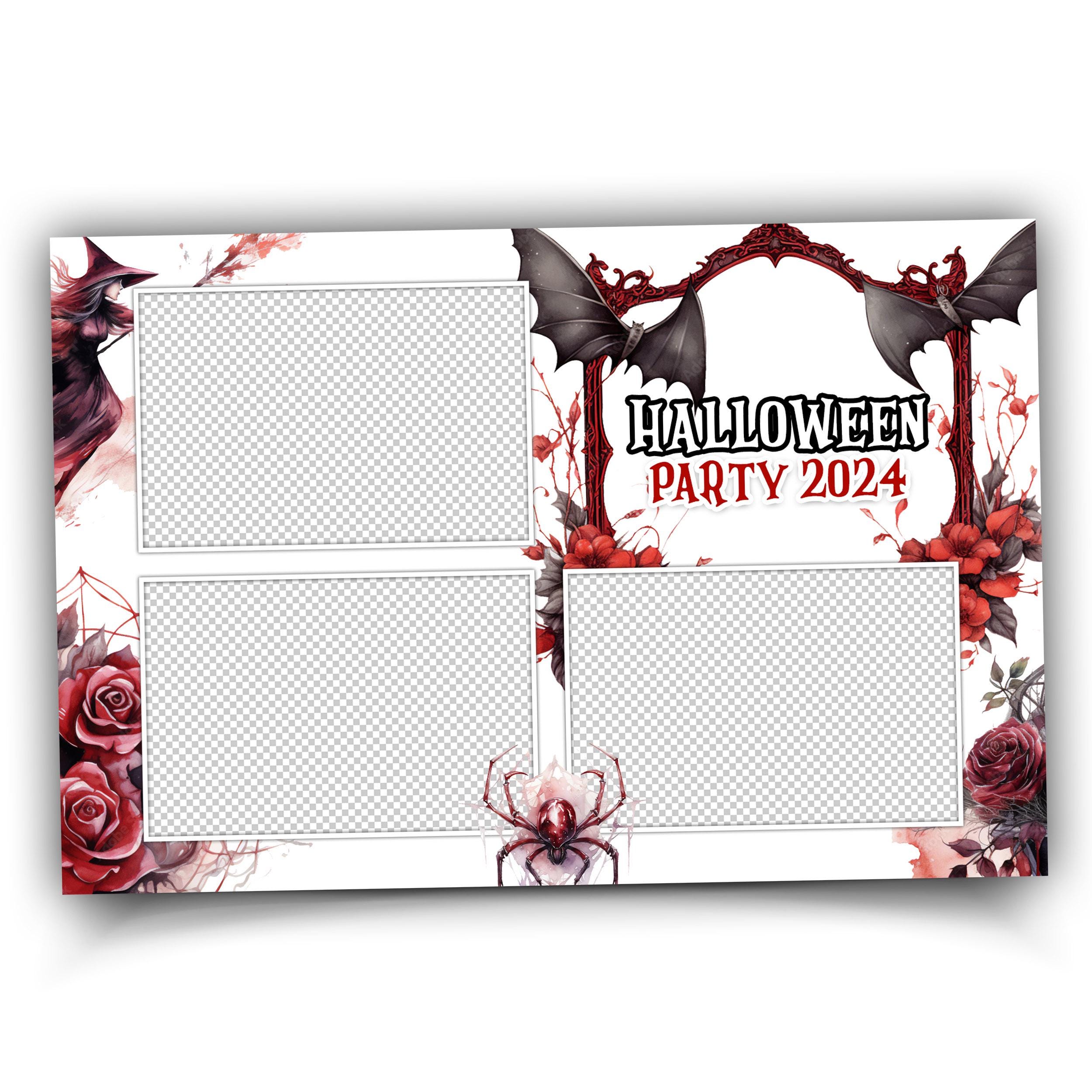 Bloody Halloween Photobooth Template, Trick or Treat, Red Rose, Bloody Spider, Bats 1385