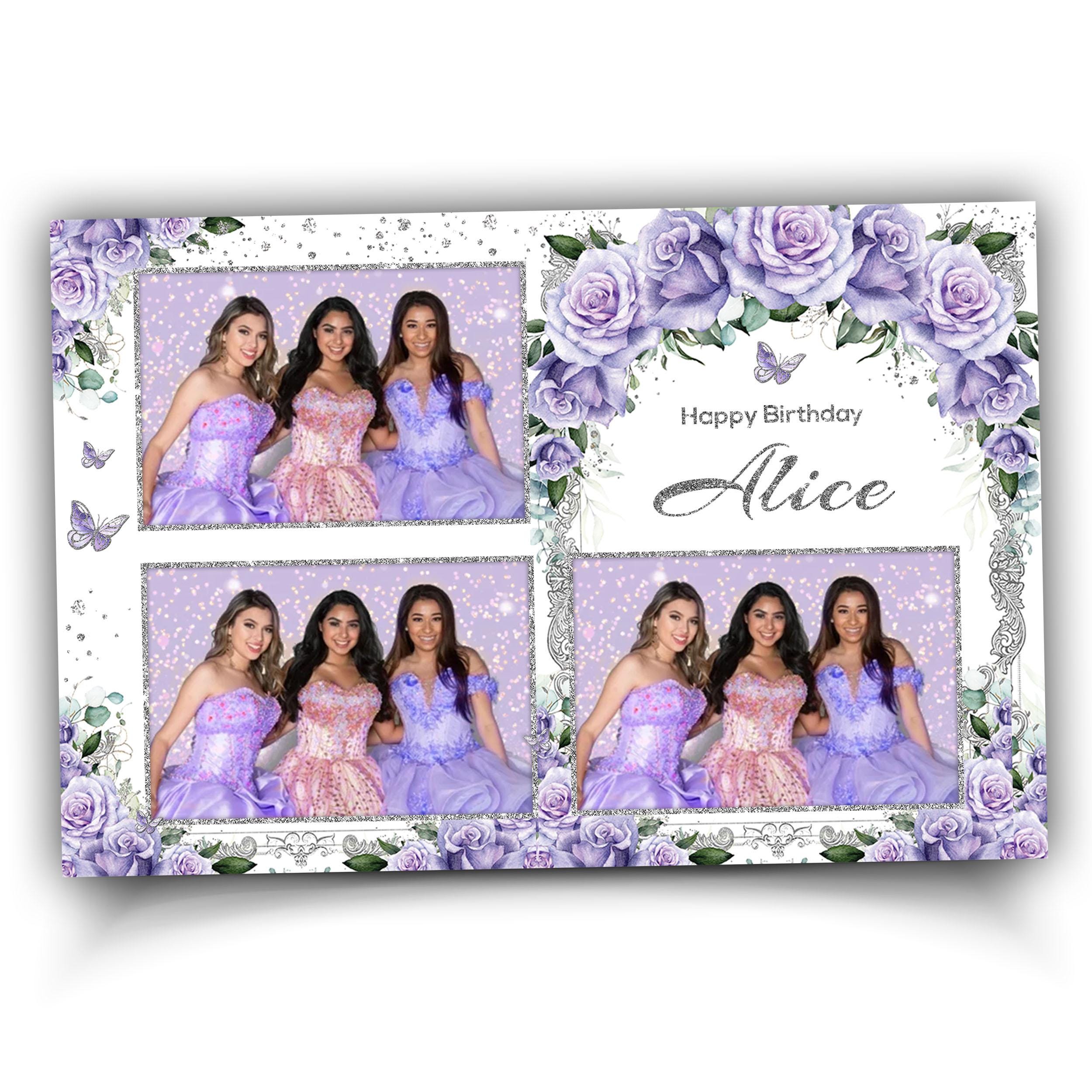 Birthday Photobooth Template Sweet 16 Photo Booth Quinceanera 2x6 Strip Purple Flower Mis Quince, xv 1104