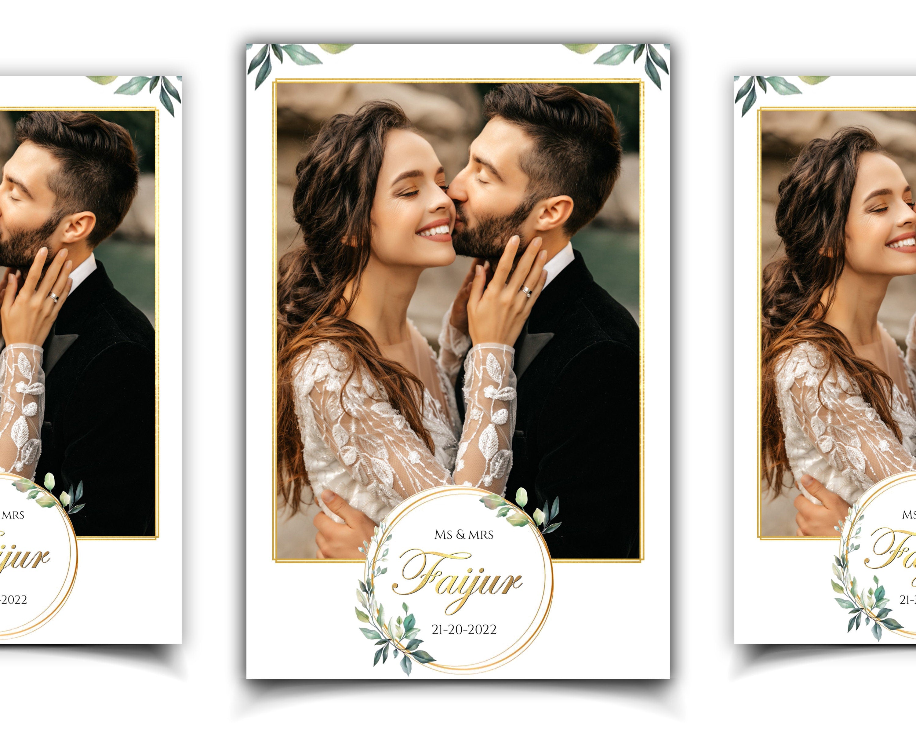 Wedding Photobooth Template, Greenery & Gold Photo Booth Template 4x6 Single photo Anniversary