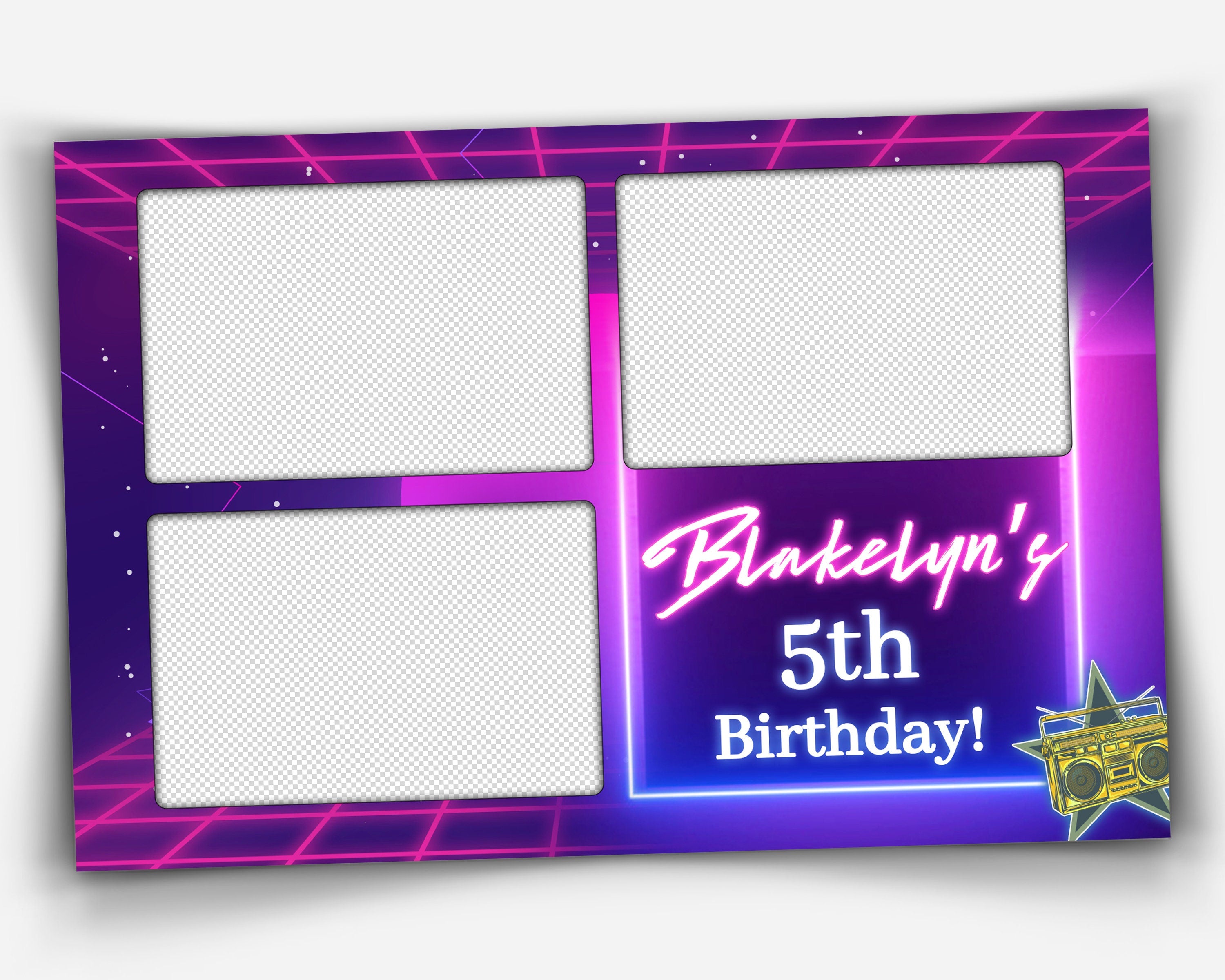 Neon Photobooth Template for Birthday & Disco lighting Photo booth Template, 2x6 Strip Birthday or Light the Night Prom Party Purple blue