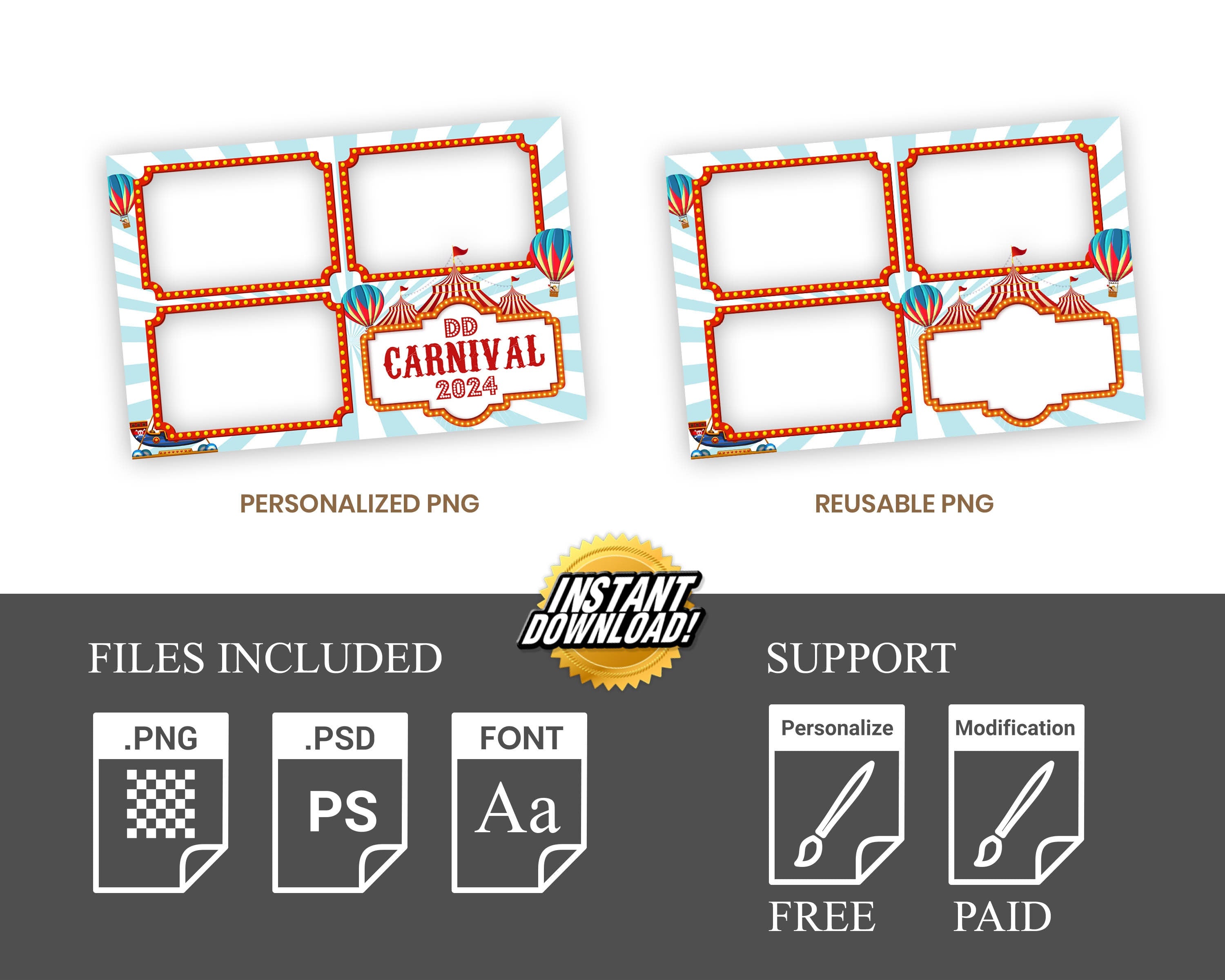 Carnival Photo Booth Template Festival Shrovetide Mardi Gras Photobooth Template Fat Tuesday Carnival celebration Circus Party