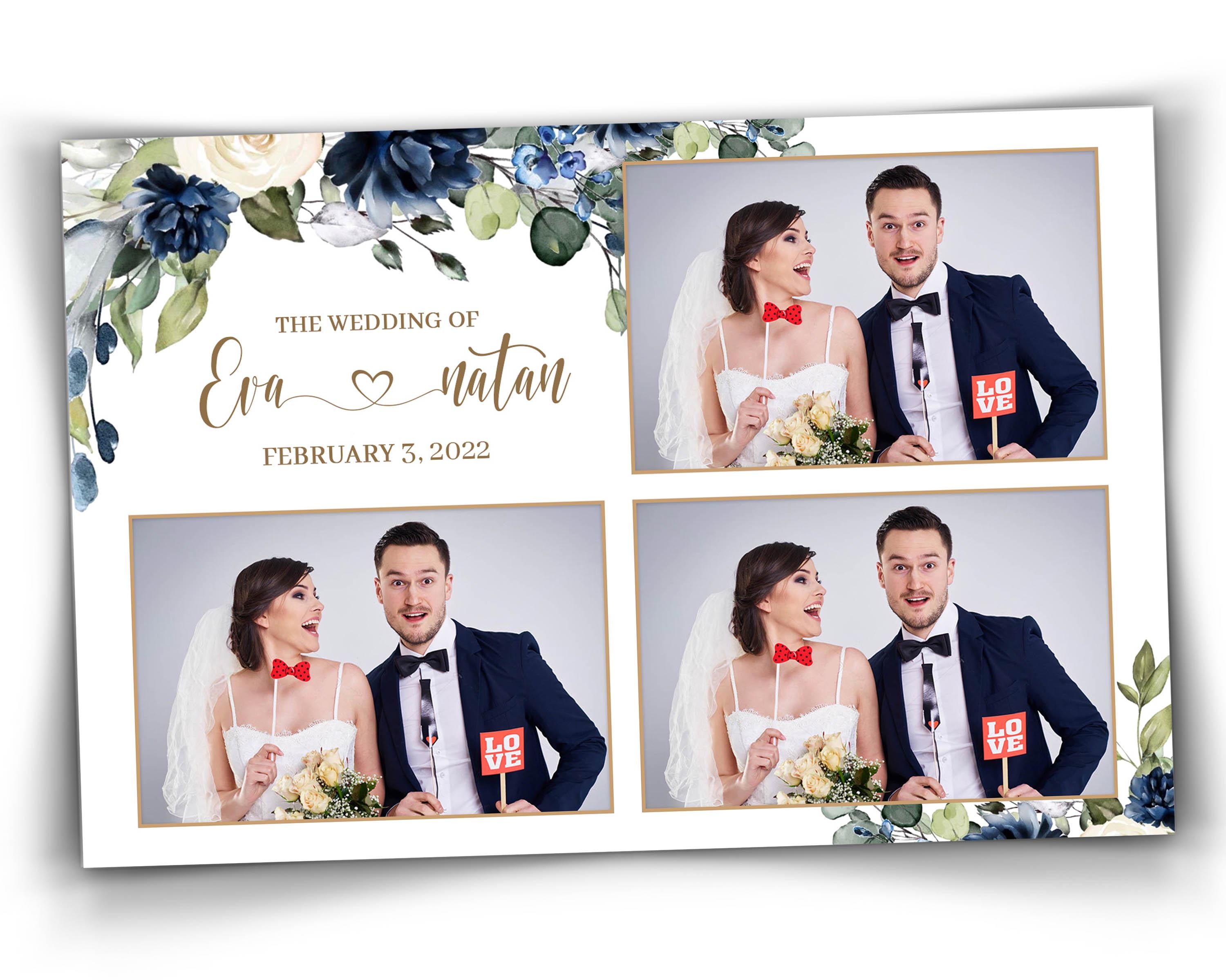 Wedding Photobooth Template, Bridal Shower Photo Booth 4x6, Blue Flower and Greenery Anniversary Overlay, SKU 724