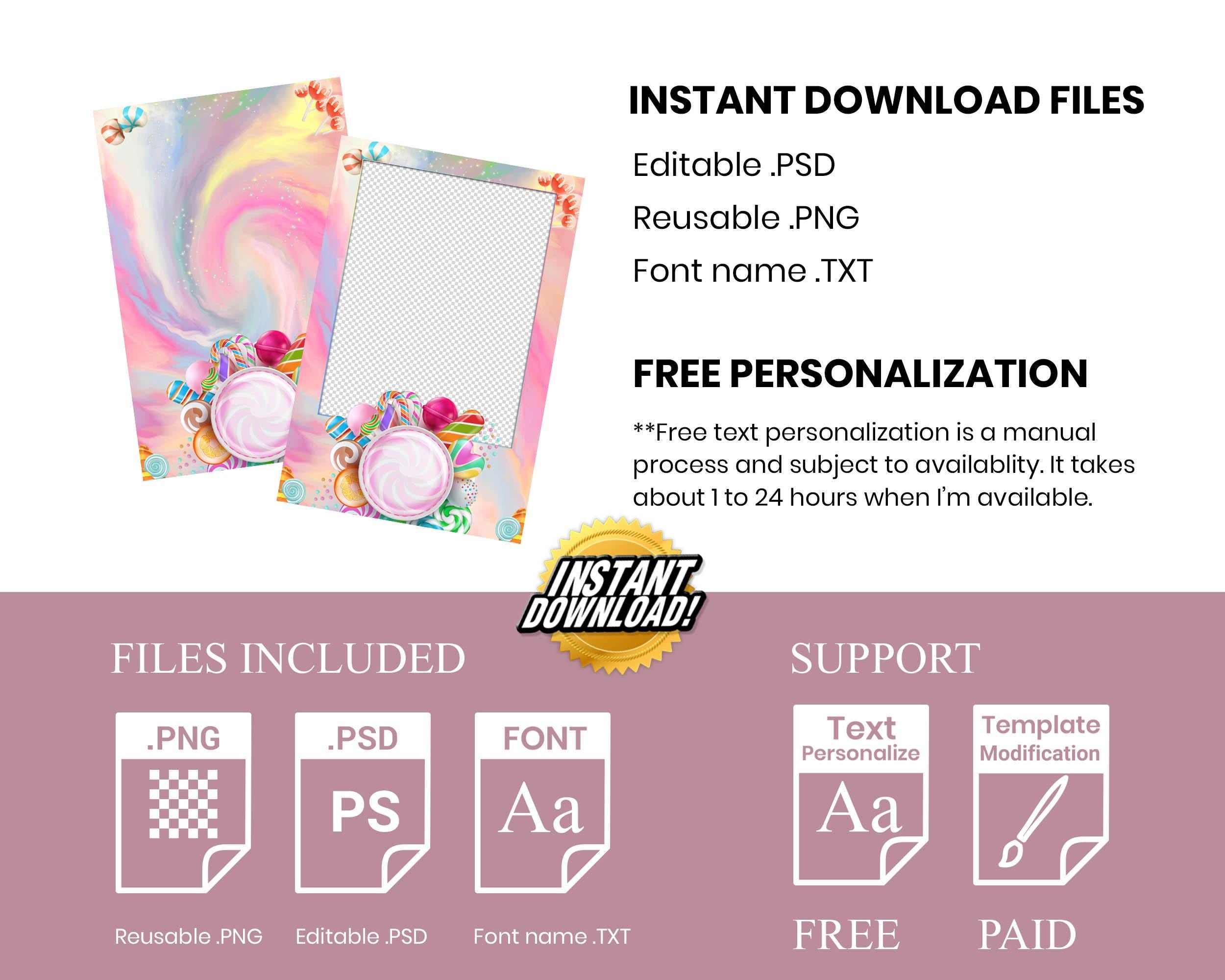 Candy Photobooth Template, Birthday Photo booth template, Candyland 705