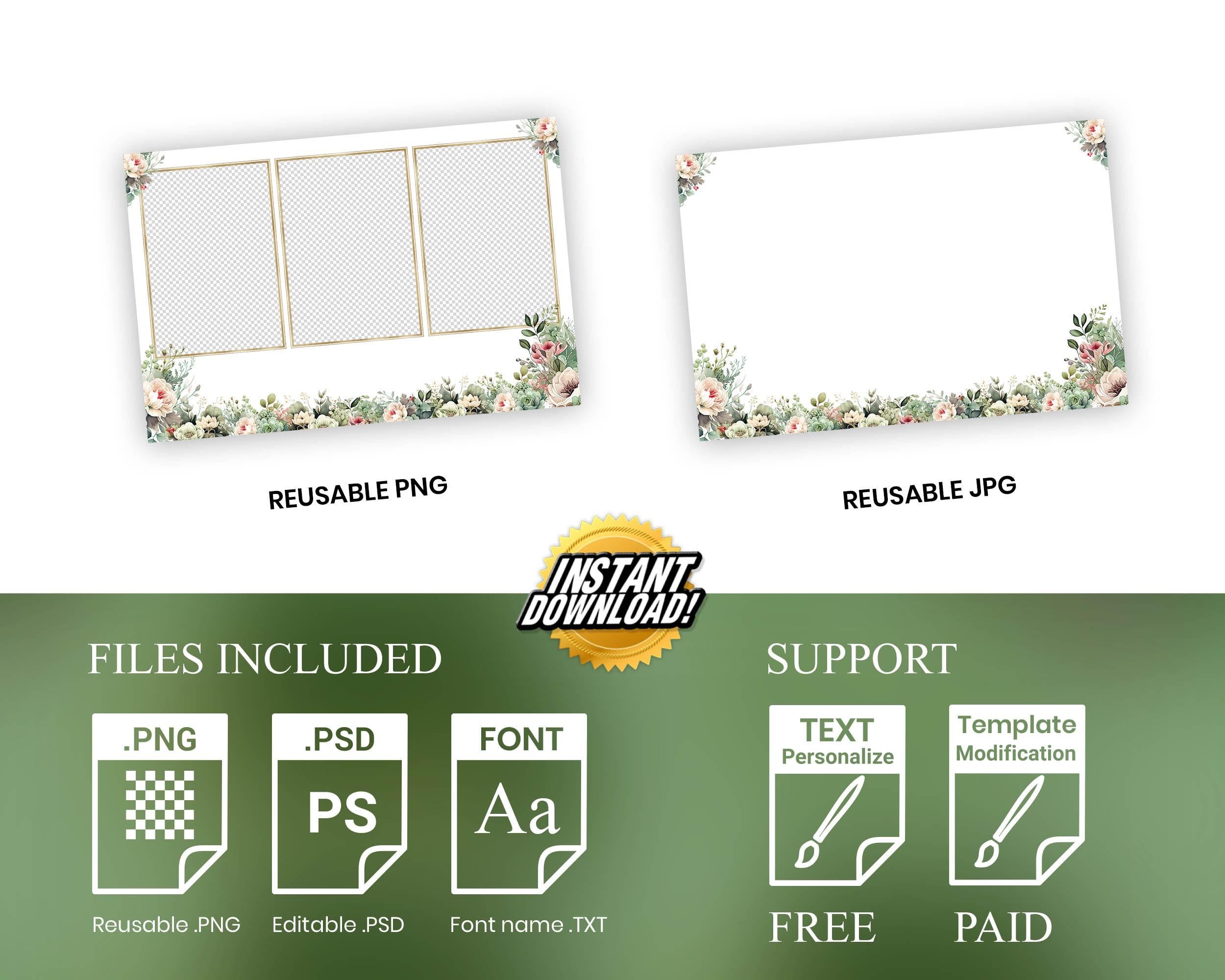 Quinceañera Photobooth Template, Sweet 16, Birthday, Mis Quince, XV, Green ivory Flowers Photo Booth Template Mirror Salsa Darkroom