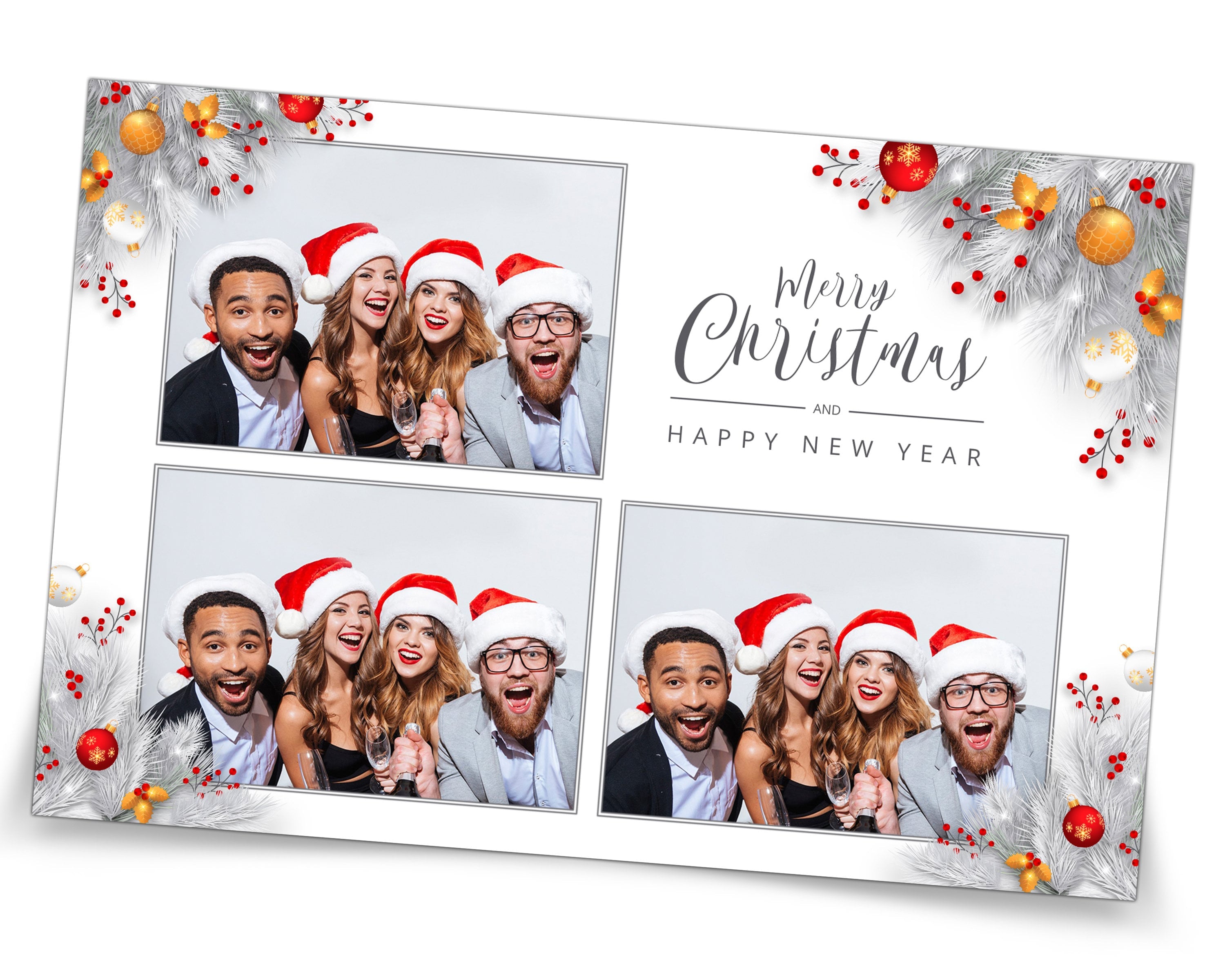 Photo Booth Template Merry Christmas Day Party New Year 2021 Silver Photobooth Template 4x6 Photo Strips Frame Template