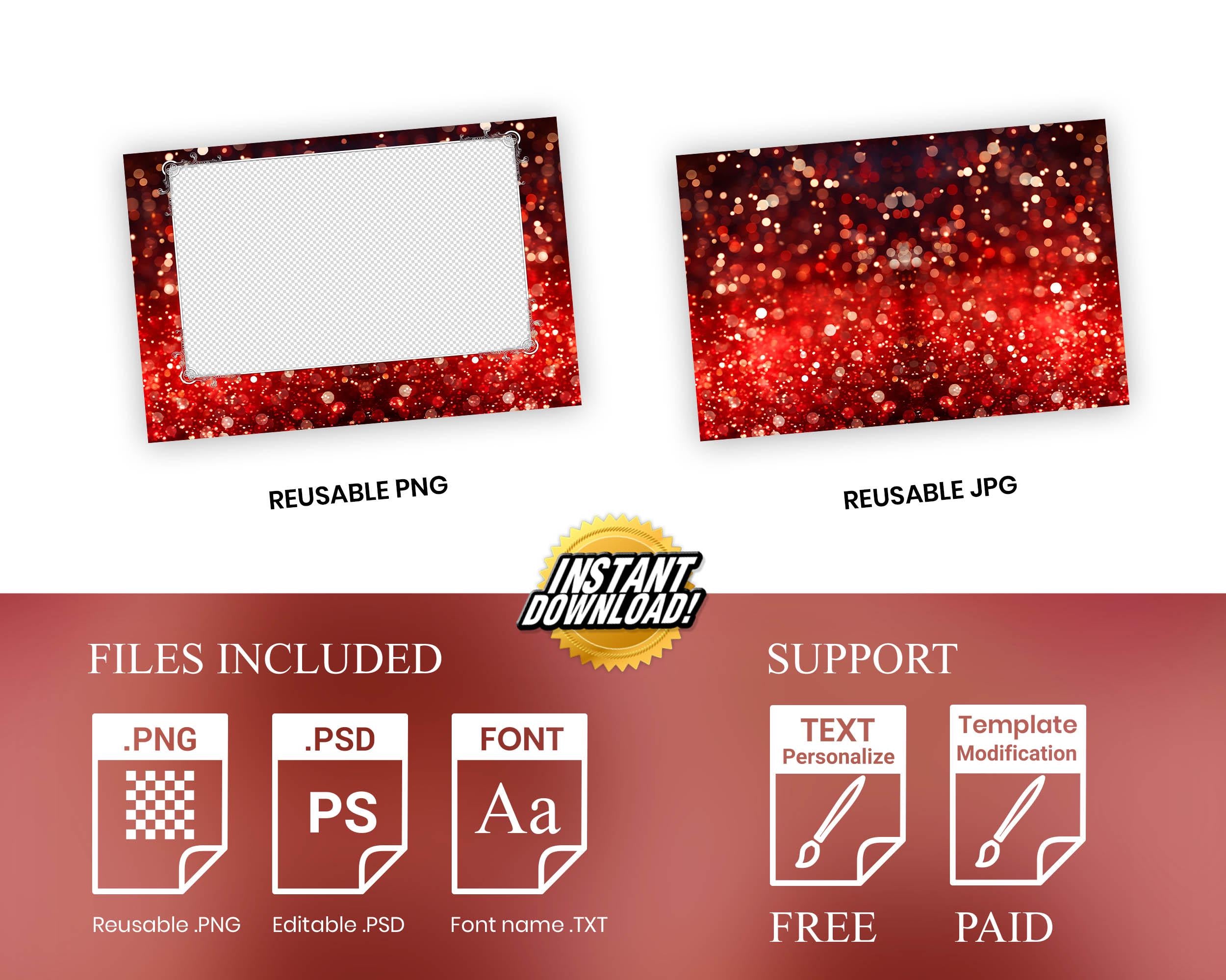 Red Photobooth Template for Wedding, Birthday Photobooth, Sweet 16, Anniversary Red Photo Booth Overlay, Red Bokeh Bday, 360 Overlay, 725
