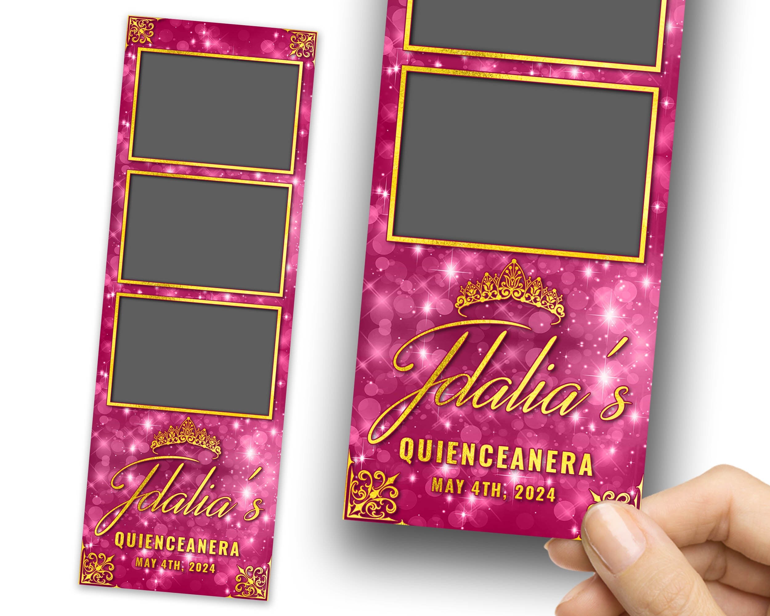 Birthday Sweet 16 Photobooth Template in Pink Gold Sweet Sixteen, Quinceanera, Wedding Photo Booth Template 2x6 strip 1090