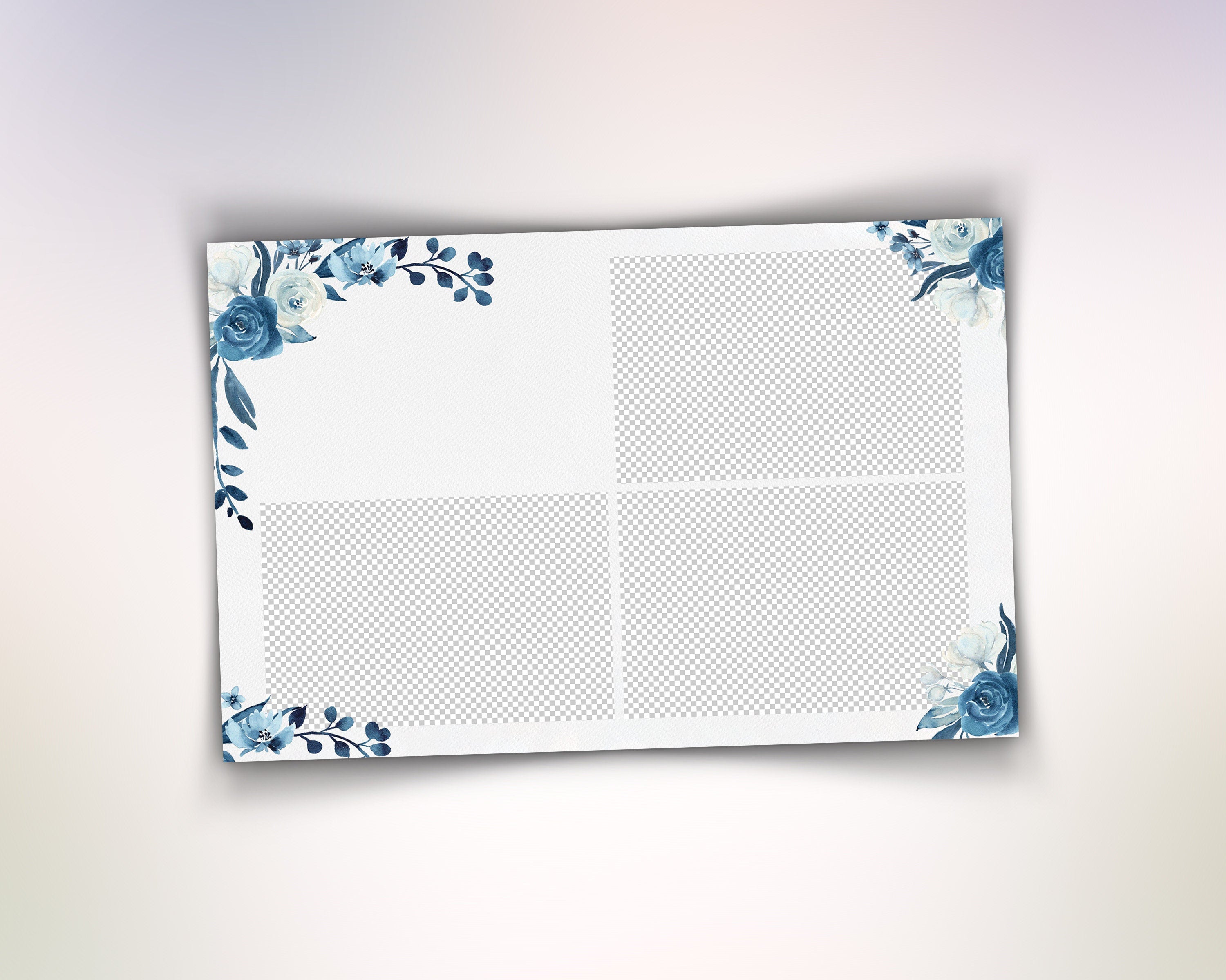 Wedding Photo Booth Template blue floral 4x6