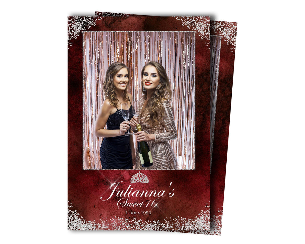 Birthday Photobooth Template Sweet 16 Quinceañera maroon burgundy color with silver glitters and crown 4x6 portrait photo mis quince S2