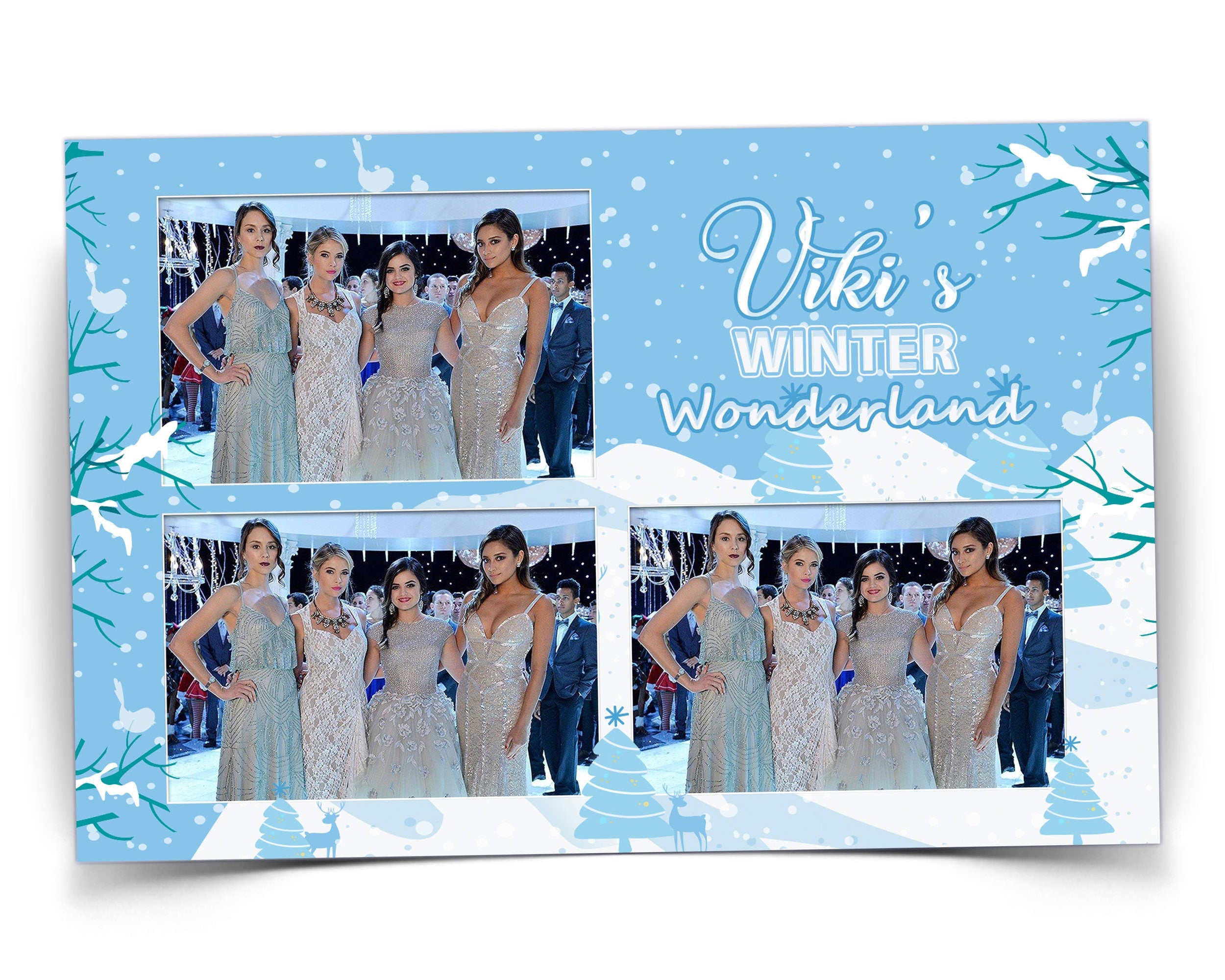 Snowflake Winter Photobooth Template Happy Holiday Party Merry Christmas Snowflakes Xmas New Year Photo booth Template