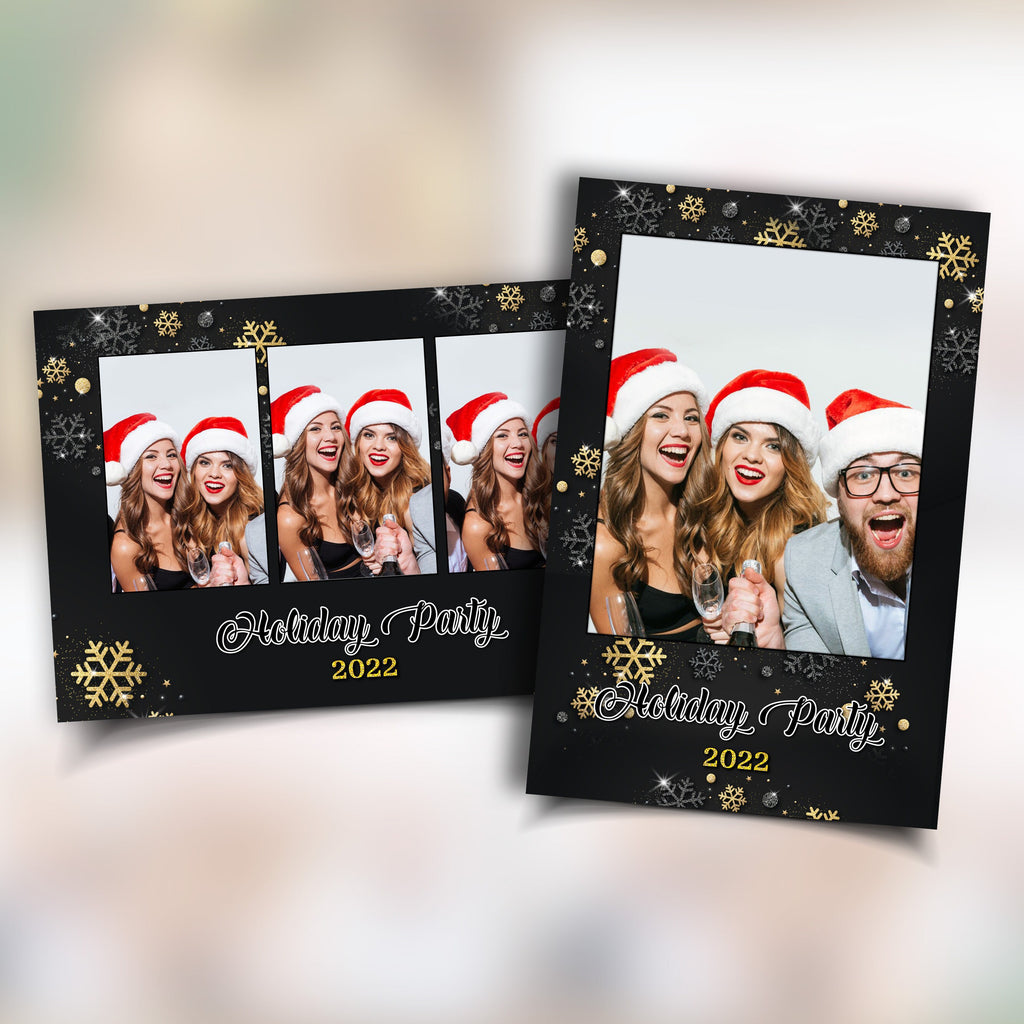 Gold Black Silver Christmas Photobooth Template 4x6 3 photo mirror booth Merry Christmas and New Year and Holiday photo booth Template