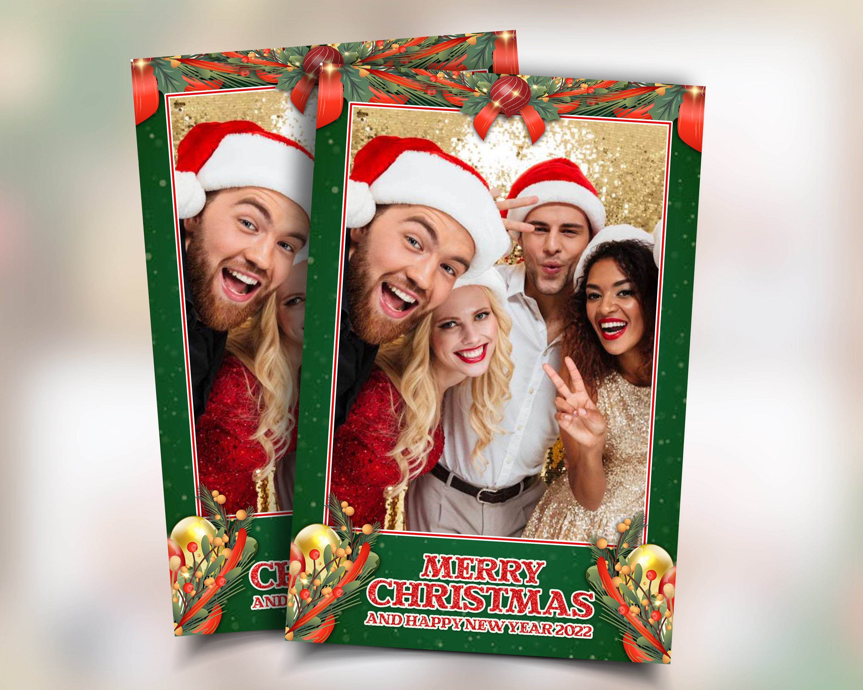 Christmas Photobooth Template Merry Christmas Photo Booth New Holiday New Year Template Red Gold Green