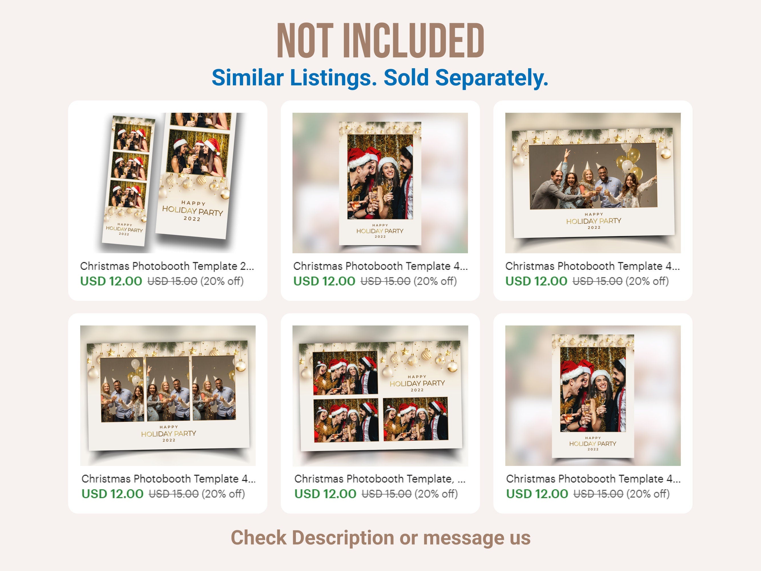 Christmas Photobooth Template 4x6 Landscape Single Photo 2023 Holiday Party Gold and Green Happy New Year Xmas Mirror booth Template CM2