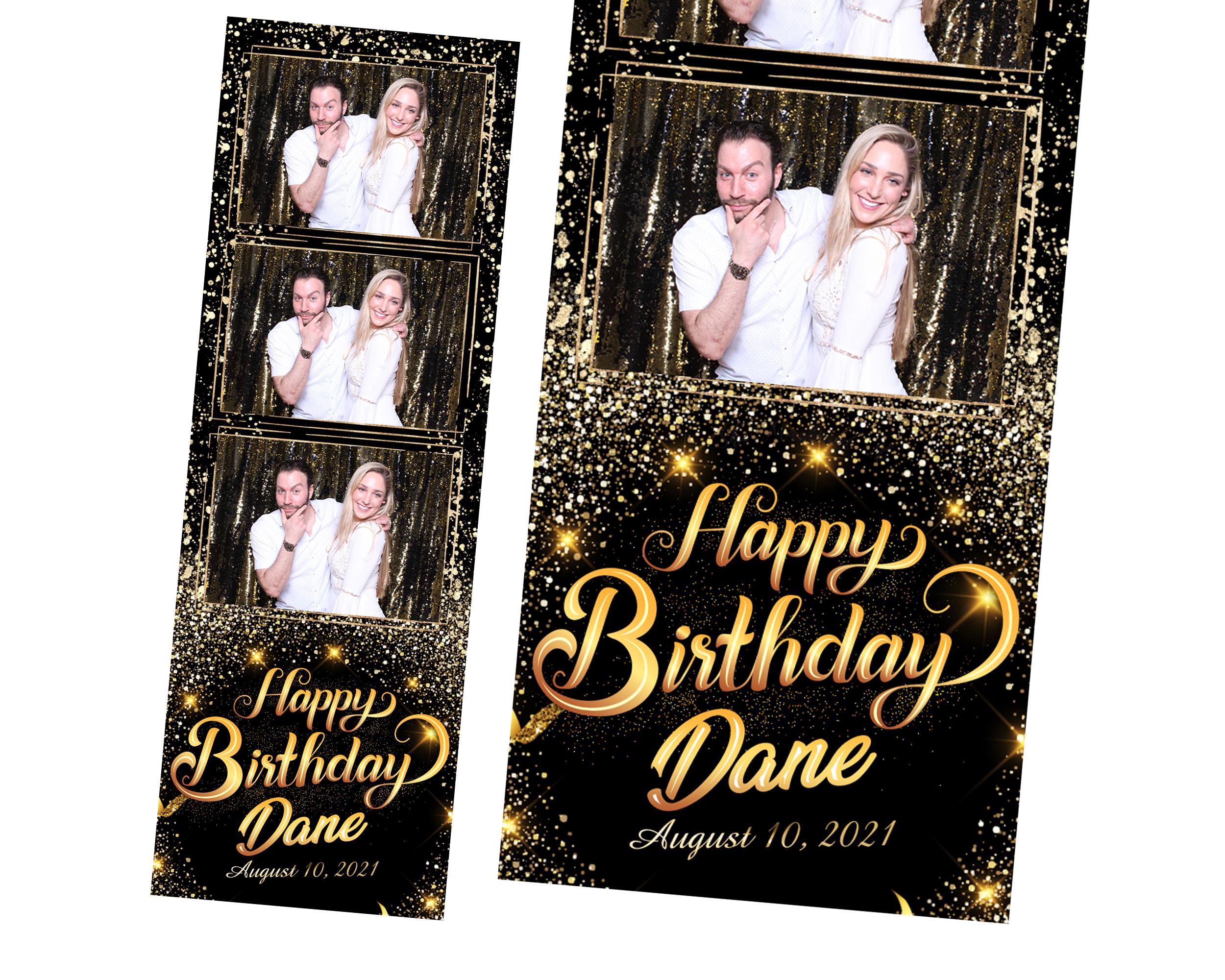 Birthday Photo Booth Template 2x6 Strip Black Gold Glitter and sparkles Elegant Photobooth Template 3 photo and 4x6 dual strip setup BM14