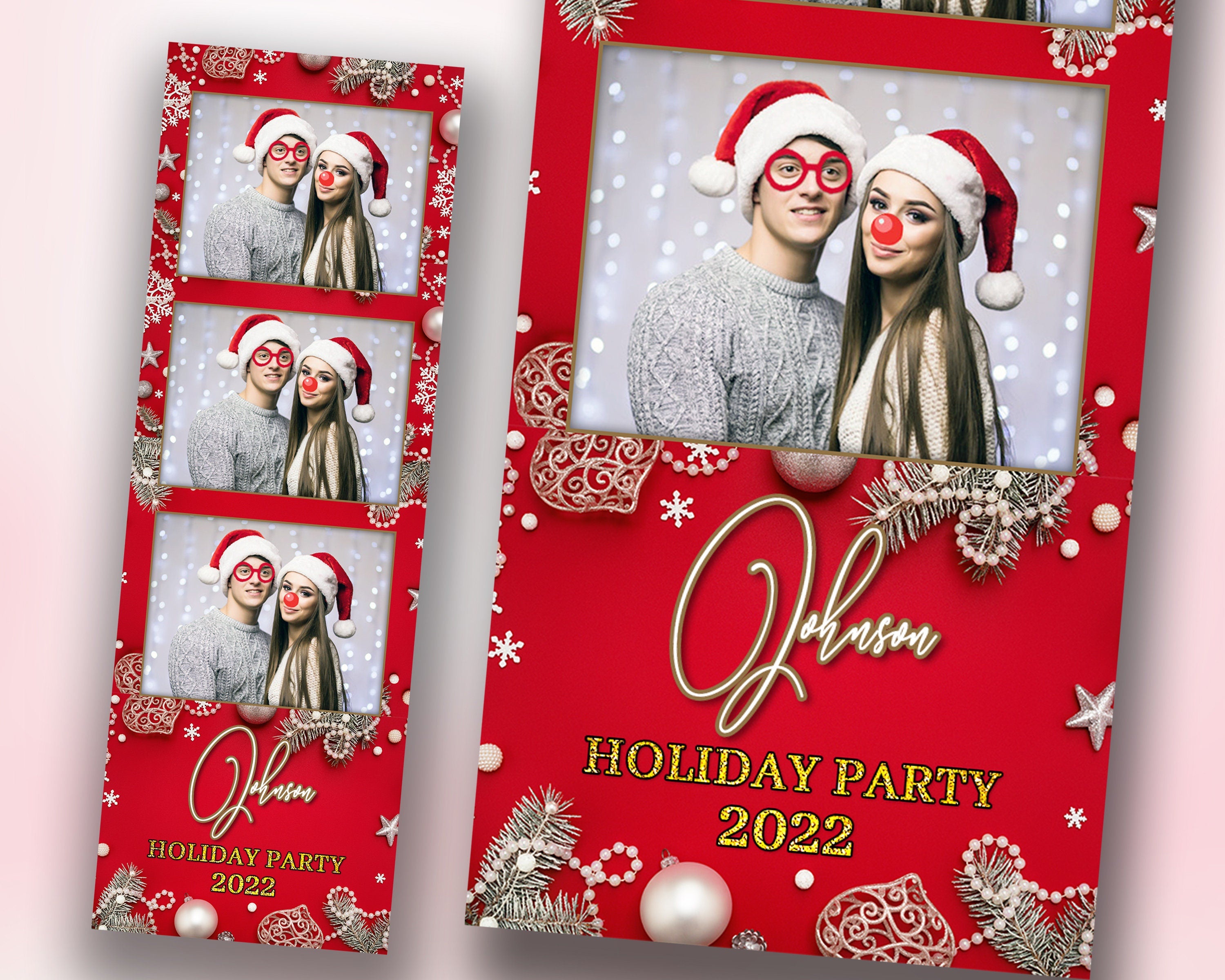 Christmas Photobooth Template Merry Christmas and New Year Strip Winter Wonderland and Holiday Photobooth Template Gold Black Silver 2x6