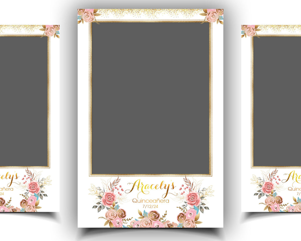 Quinceañera Photobooth Template, Sweet 16 Photo Booth, Birthday, Quince, Quinceanera, Rose Gold Flowers, Mis, Quince Mirror Booth 1046