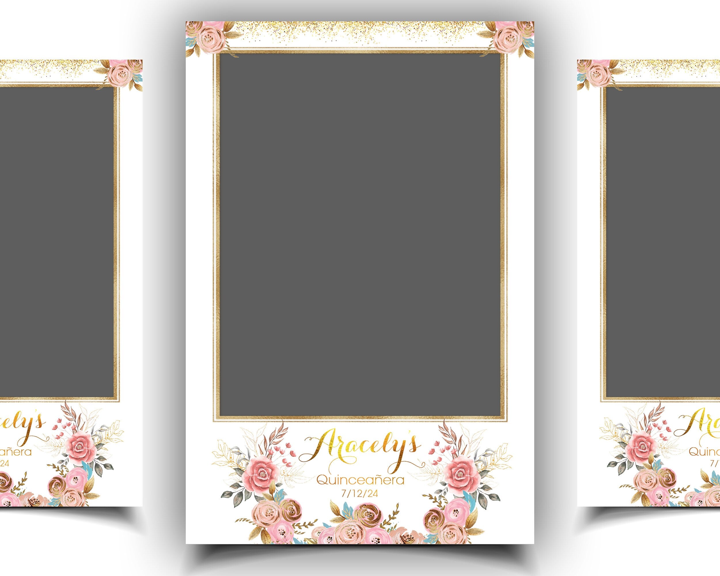 Quinceañera Photobooth Template, Sweet 16 Photo Booth, Birthday, Quince, Quinceanera, Rose Gold Flowers, Mis, Quince Mirror Booth 1046