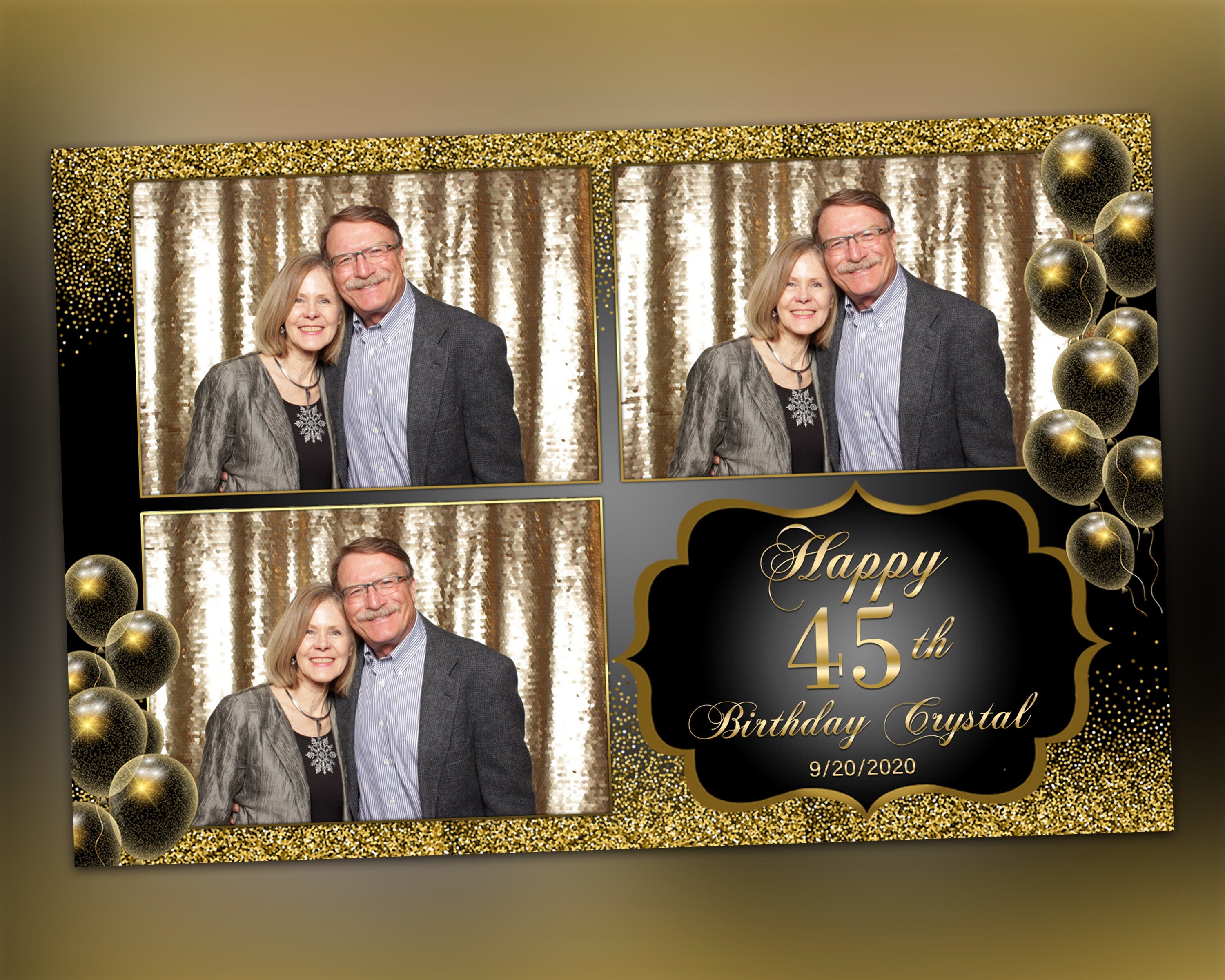 Photo Booth Template Gold Glitter 3 Photos & Single Photo Photobooth Template for Birthday Gold Bridal Wedding Anniversary 4x6 Inch