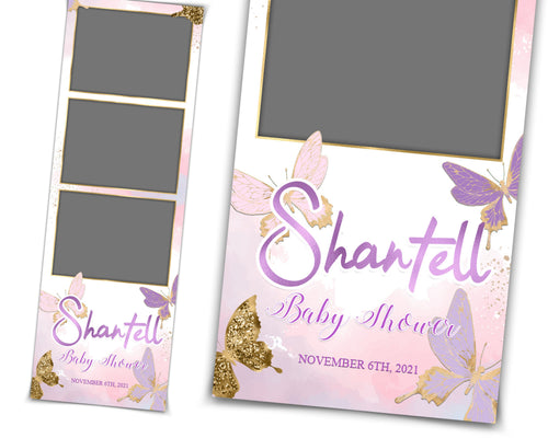 Baby Shower Photobooth template Purple Rose Gold and Pink Butterfly 2x6 strip Babyshower baby shower its a girl Photo Booth Template 659