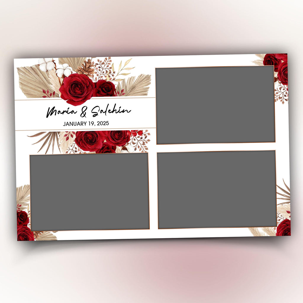 Boho Wedding Photo Booth Template 4x6 Gold Floral Photobooth Overlay 1528