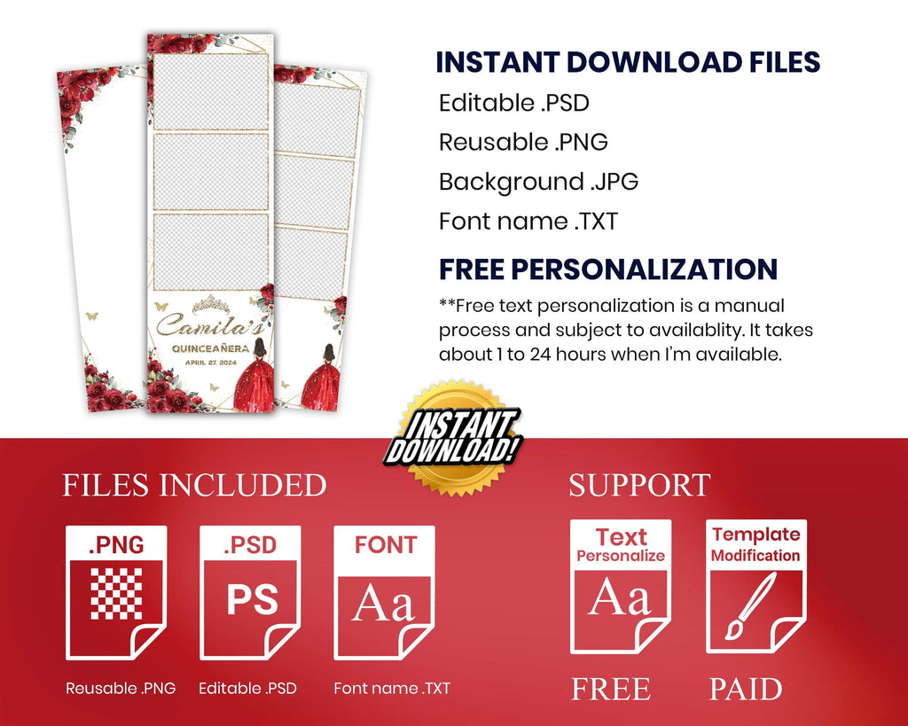 Birthday Sweet 16 Quinceañera Photobooth Template Green Pink Golden Sweet Sixteen Quinceanera Mis Quince XV Photo Booth 1093