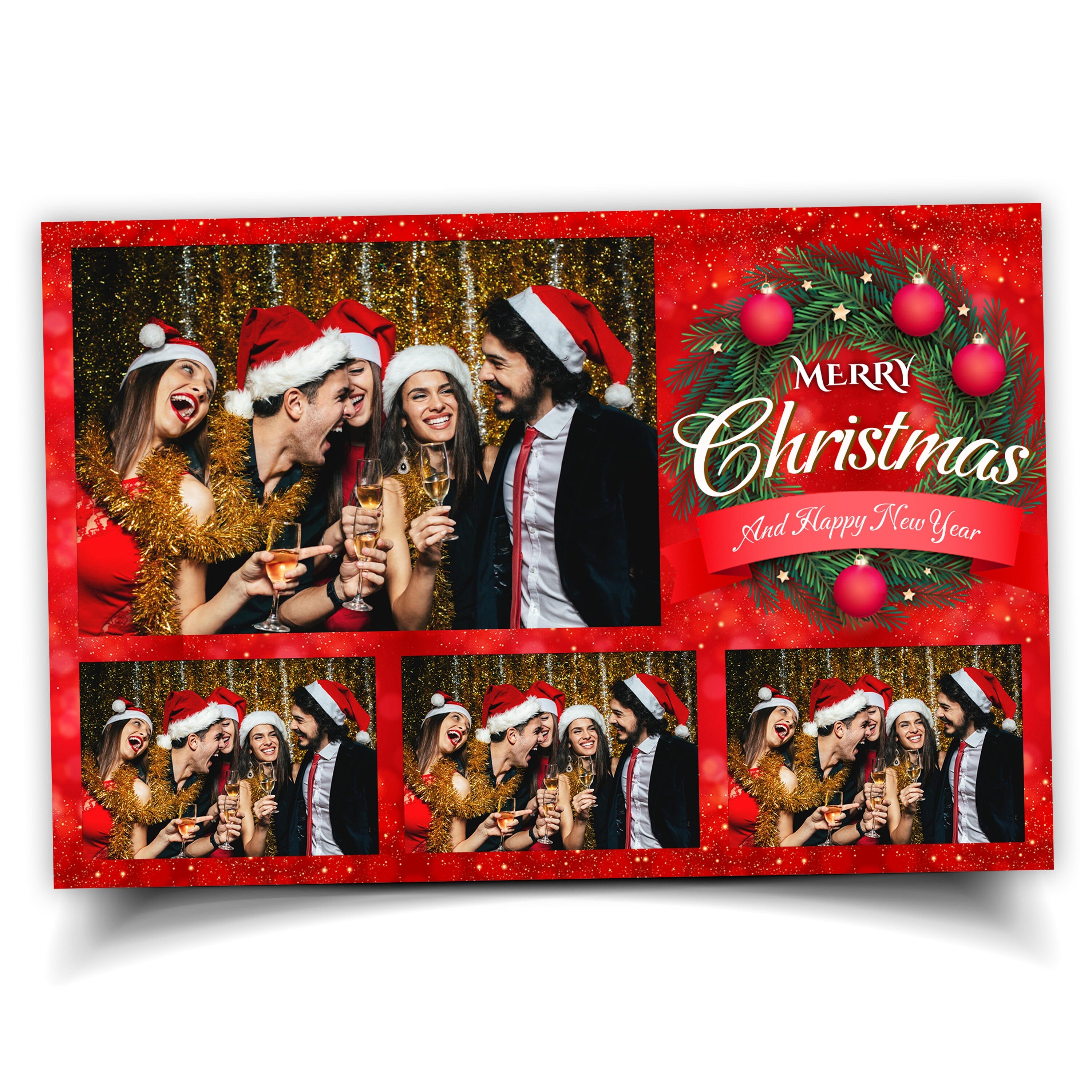 Christmas Photobooth Template, 4x6 Merry Christmas and New Year Xmas Green & Red for Mirror Salsa Darkroom, DSLR Touchpix and PSD PNG