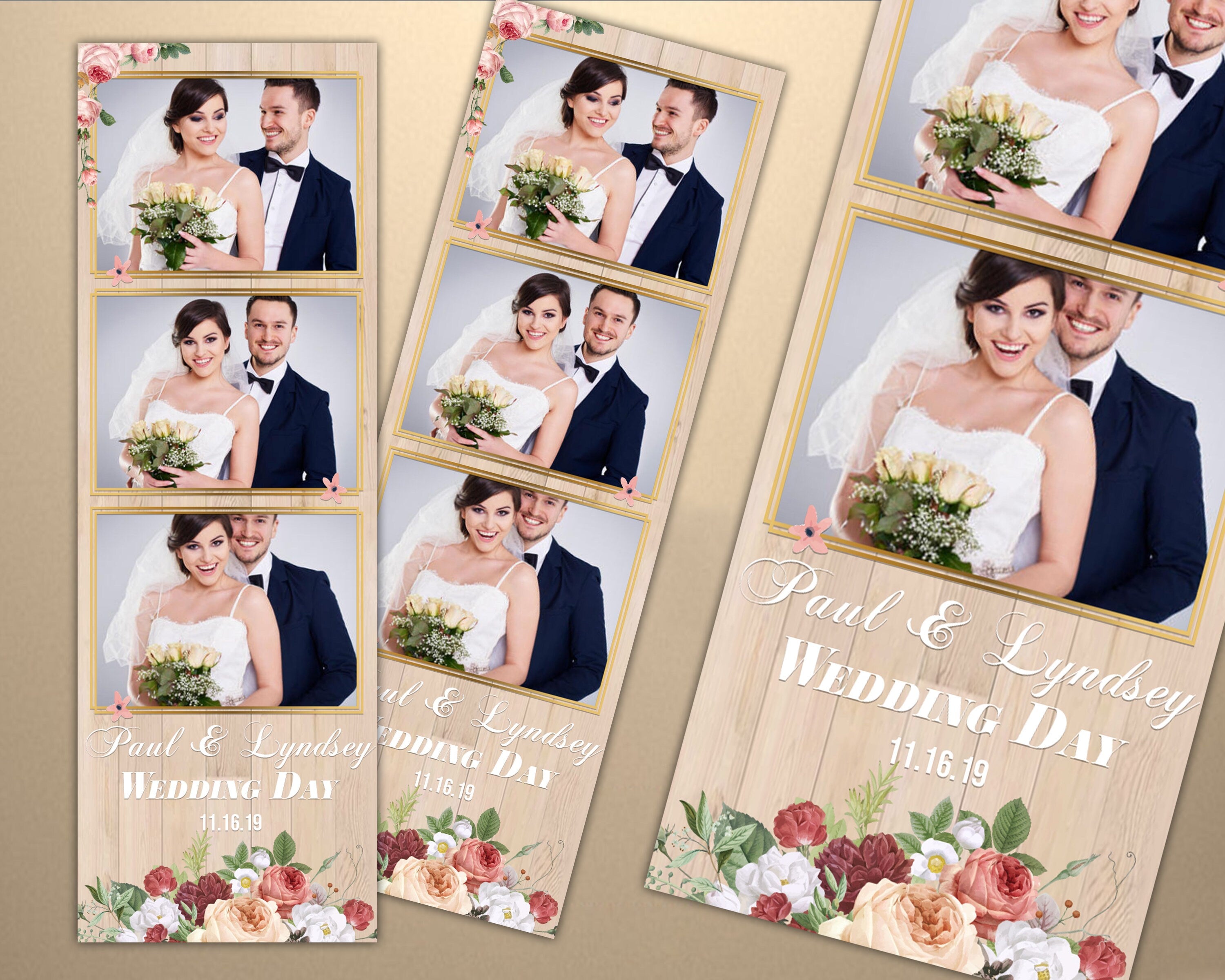 Wedding Photo Booth Template, Sweet Sixteen Photo Booth Template, 2x6 Photo Booth Template, Wooden, Floral, Bridal, 2x6, anniversary