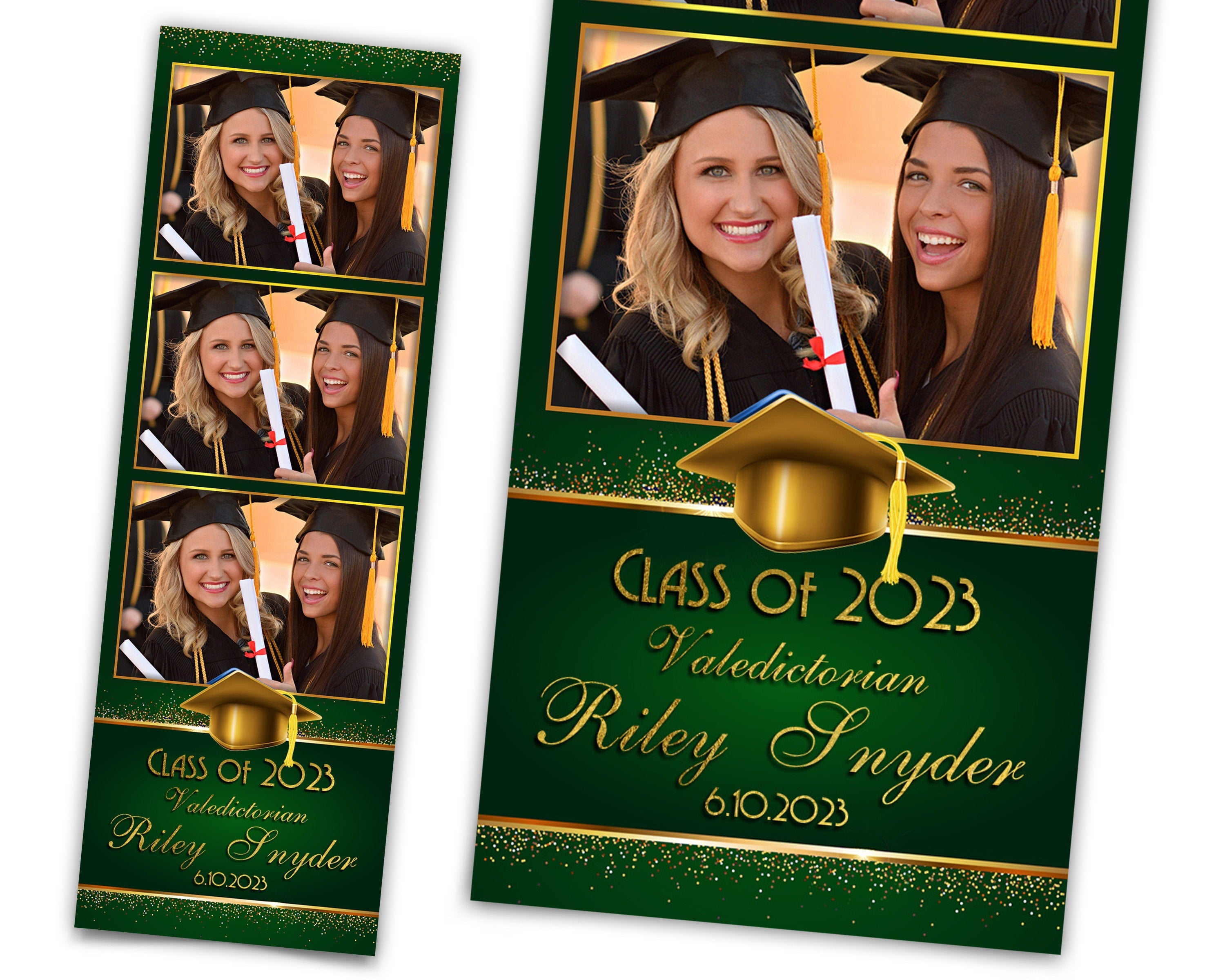 Graduation Photo Booth Template Prom 2023 Photobooth Class of 2023 Green Gold Graduation Photobooth Strip