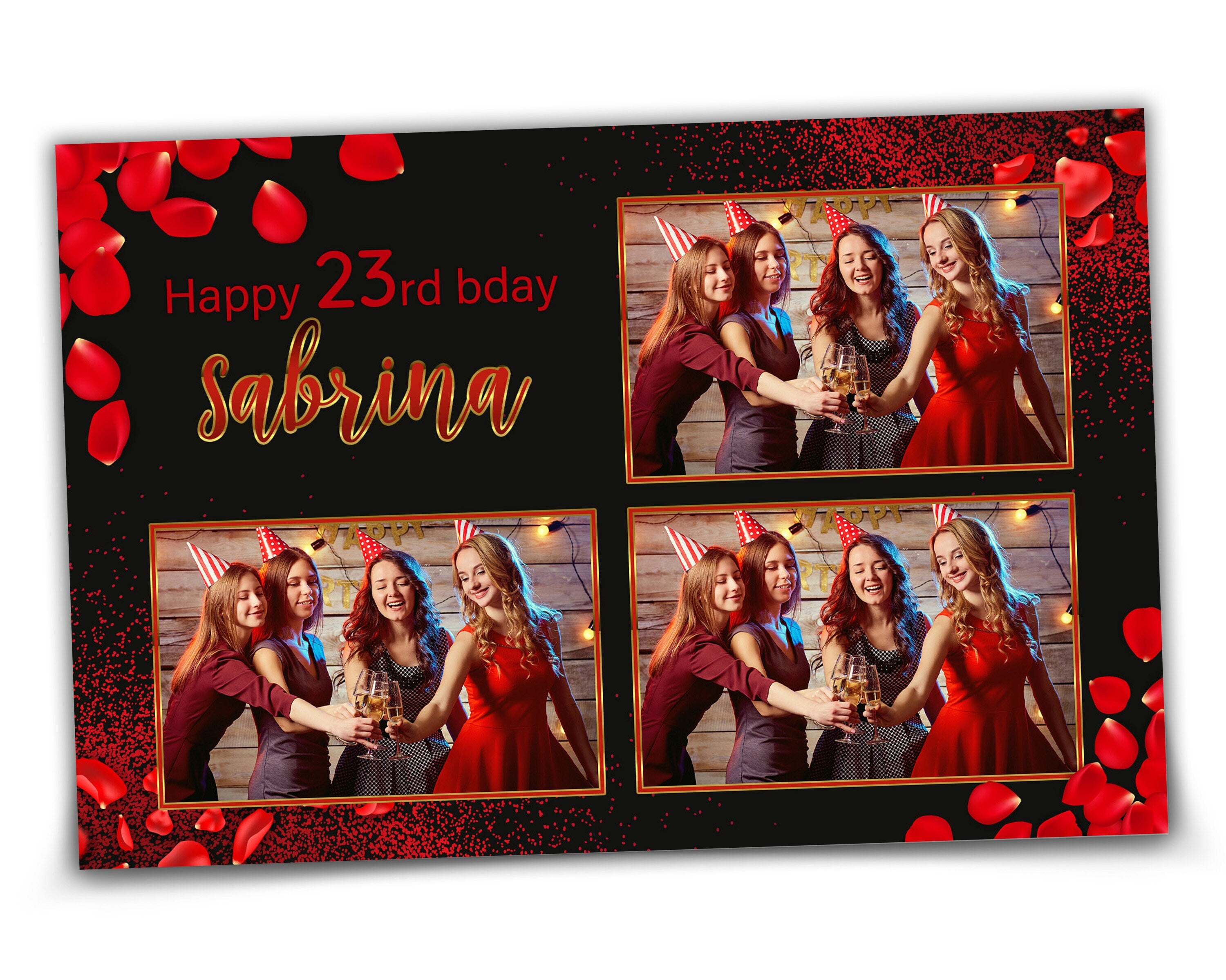 Birthday Anniversary Sweet 16 Bday Photo Booth Template Red glitter Floral Photobooth Template Mirror Salsa Touchpix Darkroom Ipad