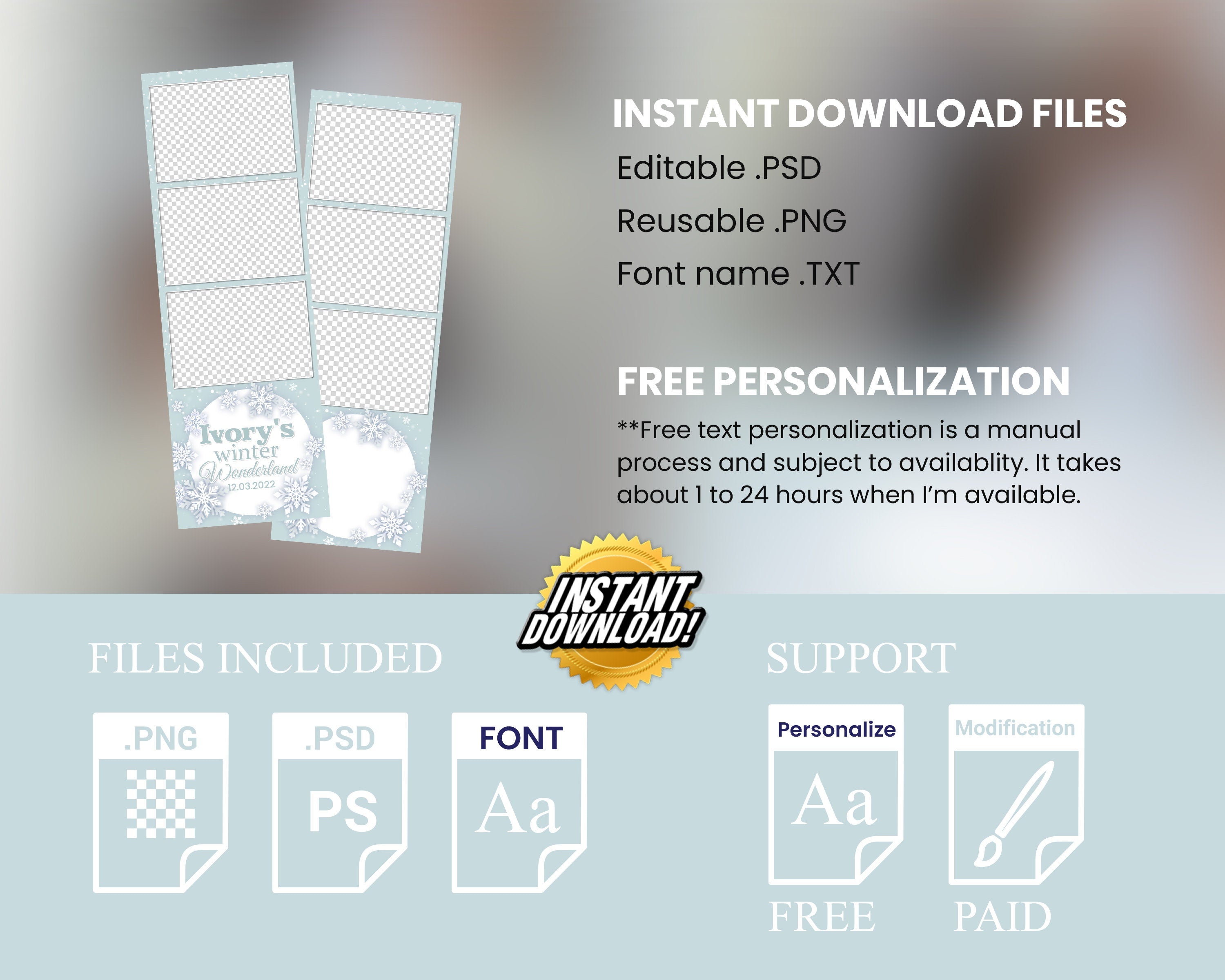 Photo Booth Template, Winter Wonderland, Winter Carnival 2021 2x6 photo stripe