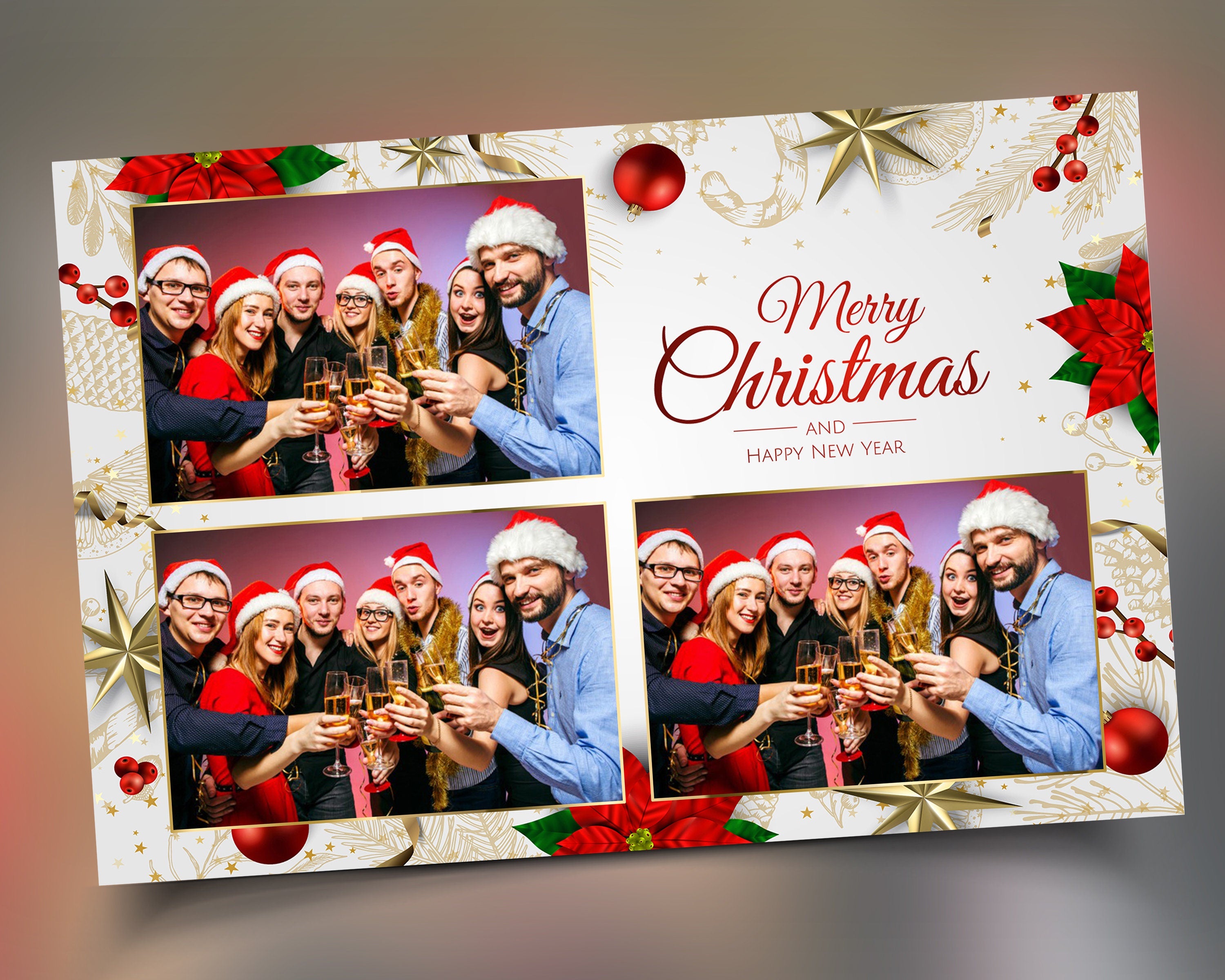 Christmas Photobooth Template, Merry Christmas and New Year, Poinsettia Xmas Photobooth Template