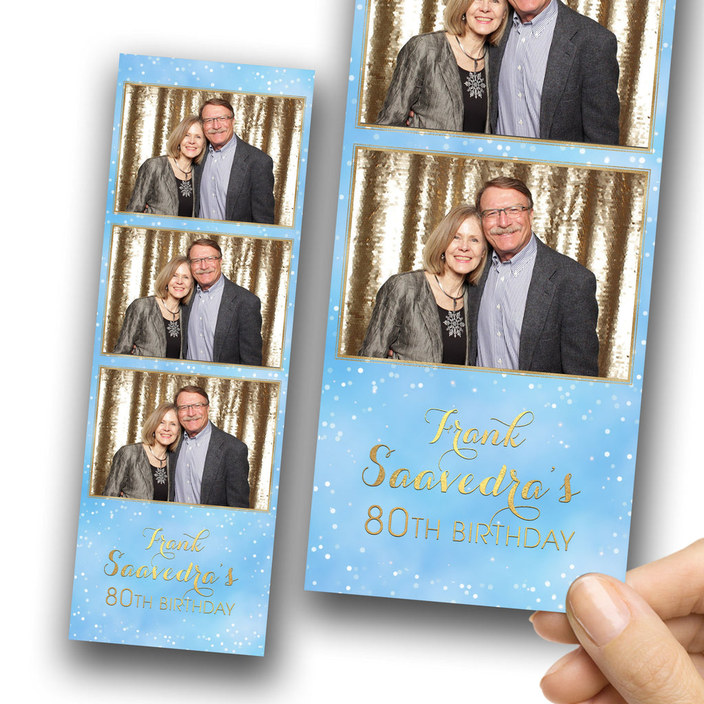 Birthday Sweet 16 Light Blue Color Gold Anniversary Photo Booth Template 2x6 Strip Photobooth