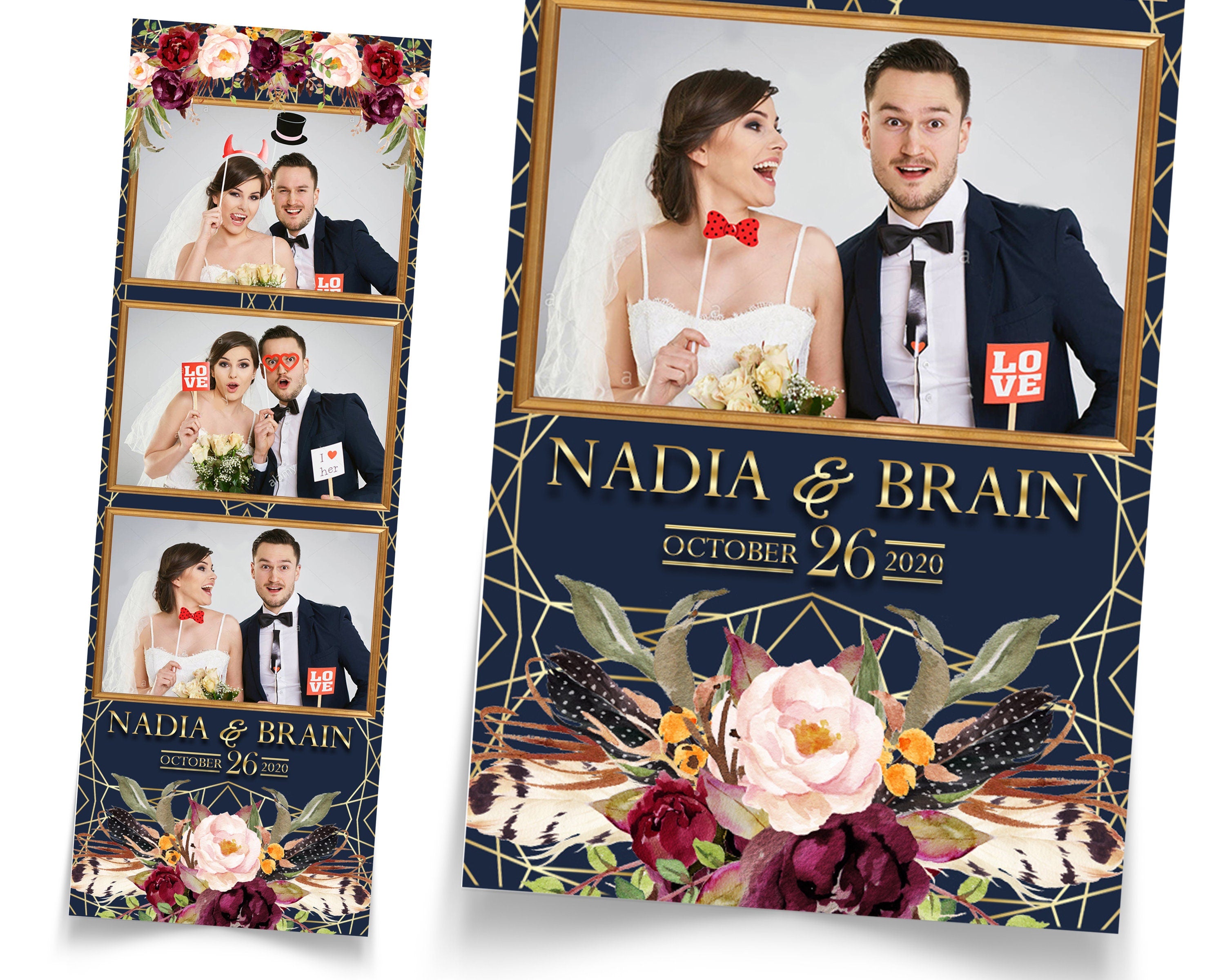Wedding Bridal Shower Sweet 16 Floral Anniversary Photo Booth Template 2x6 Photobooth Template