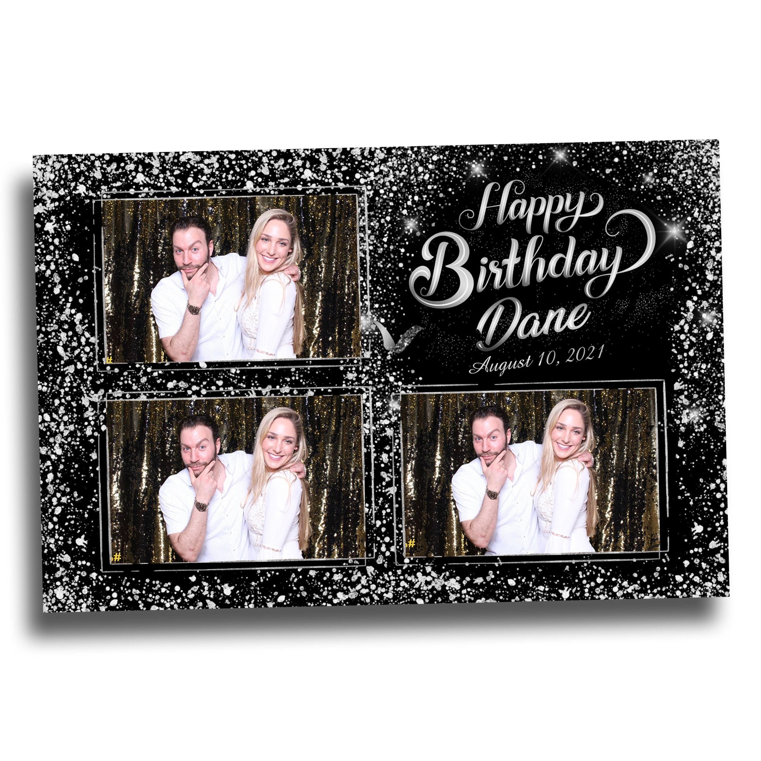 Birthday Photobooth Template 4x6 Black Silver Glitter Sparkles silver dust bday photo booth template 3 photo editable Layout 7 BM15