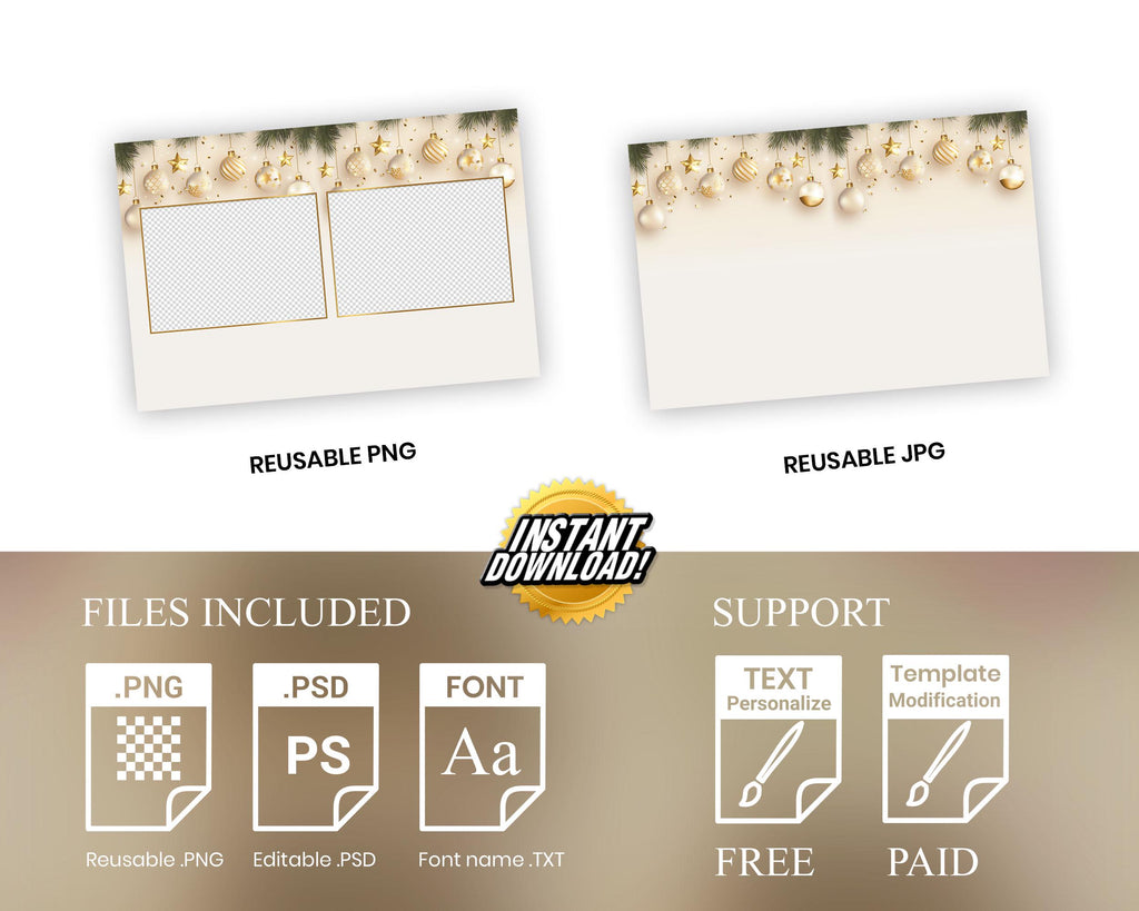 Christmas Photobooth Template | Holiday Photobooth | Merry Christmas | Gold Green | Xmas Photobooth Template | Christmas Photo booth 933